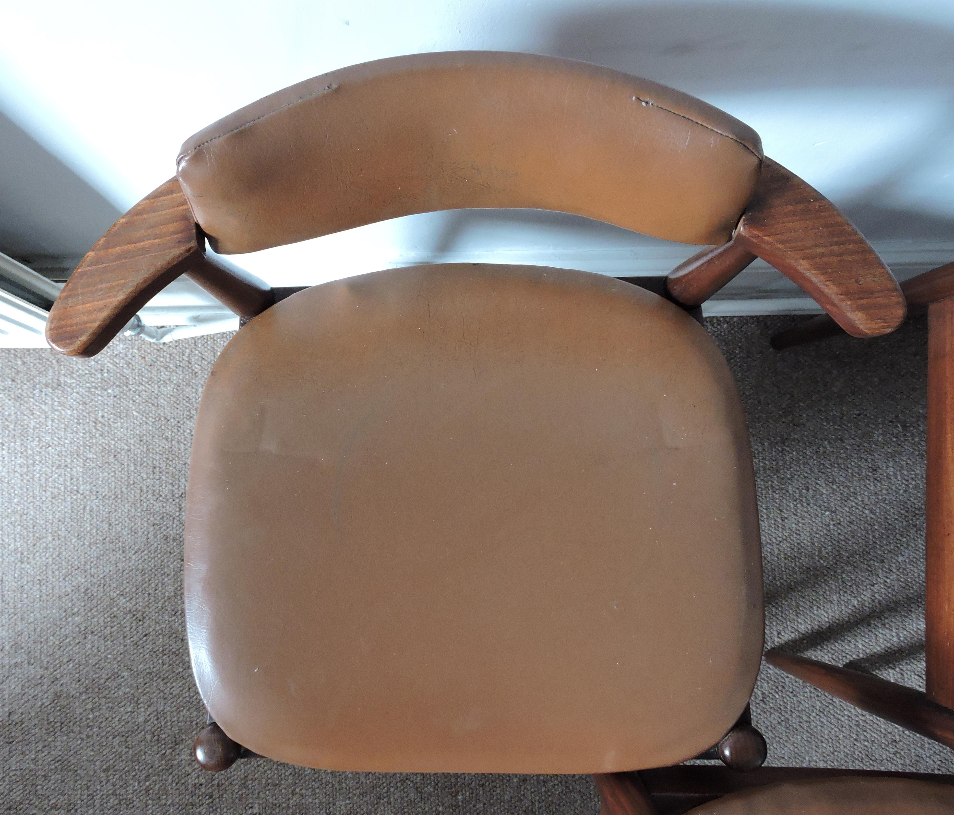 Midcentury Dark Teak and Faux Leather Upholstery Dining Chairs, Set of 3 1