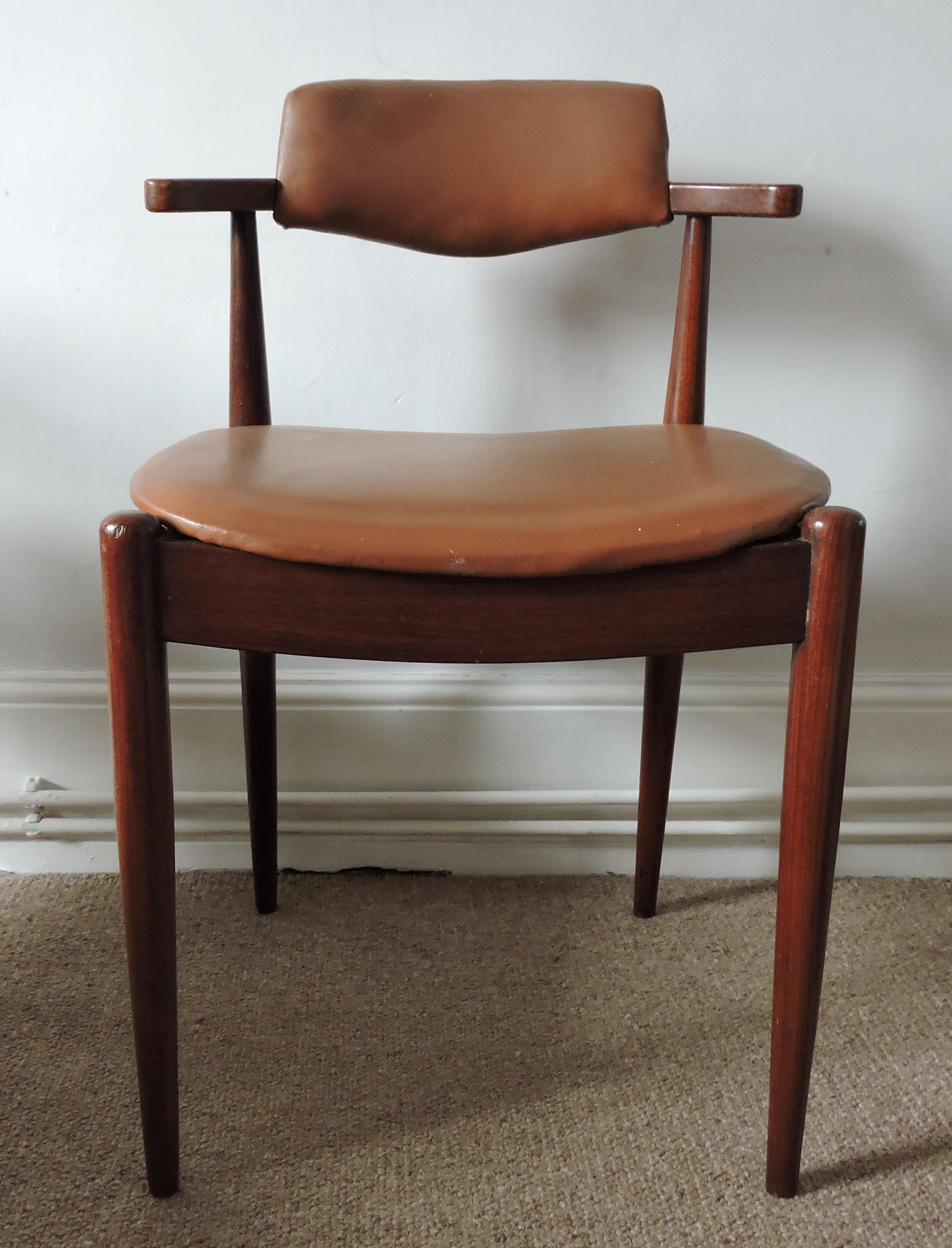 Midcentury Dark Teak and Faux Leather Upholstery Dining Chairs, Set of 3 3