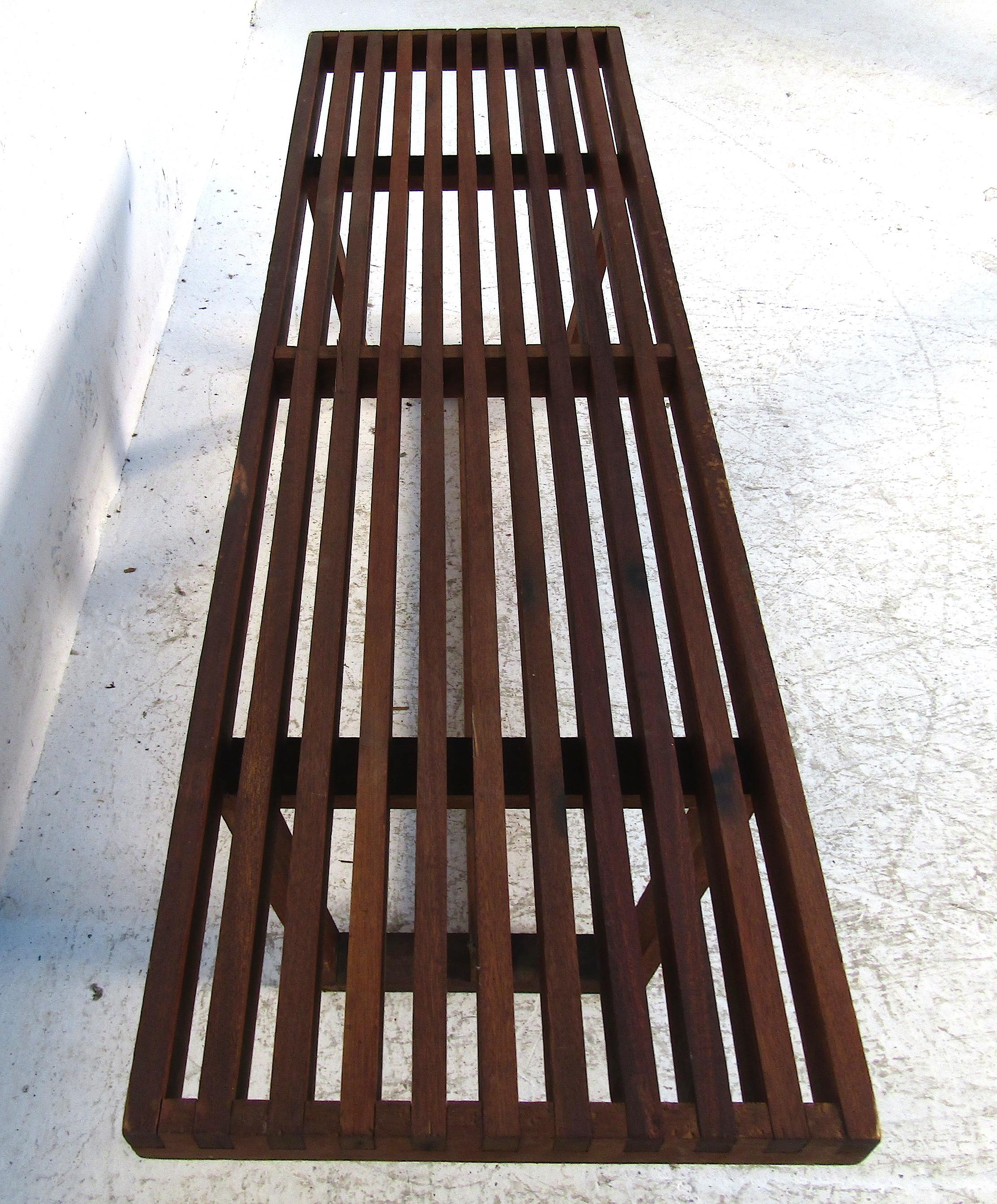 Mid-Century Modern Midcentury Dark Wood Slat Bench