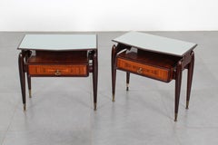 Mid-Century Dassi Wood and Glass Nightstands, Set of 2, Italy, 1950s