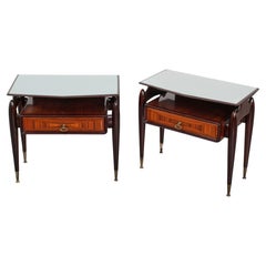 Mid-Century Dassi Wood and Glass Nightstands, Set of 2, Italy, 1950s