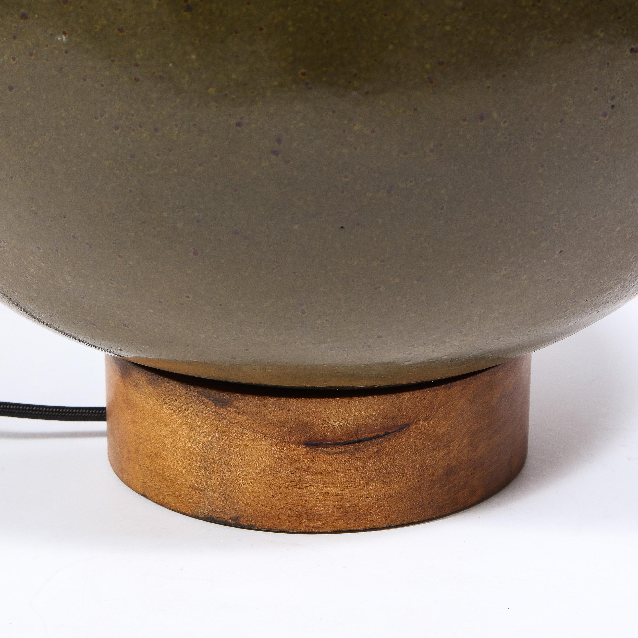 Mid- Century David Cressey's Spherical Mossy Green Ceramic Glazed Table Lamp 4
