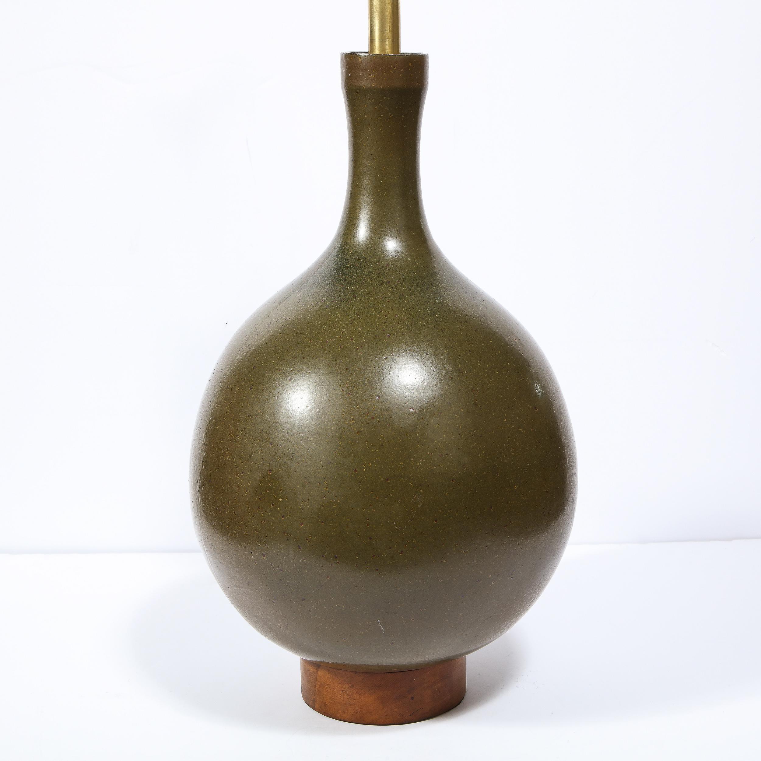 Mid-Century Modern Mid- Century David Cressey's Spherical Mossy Green Ceramic Glazed Table Lamp