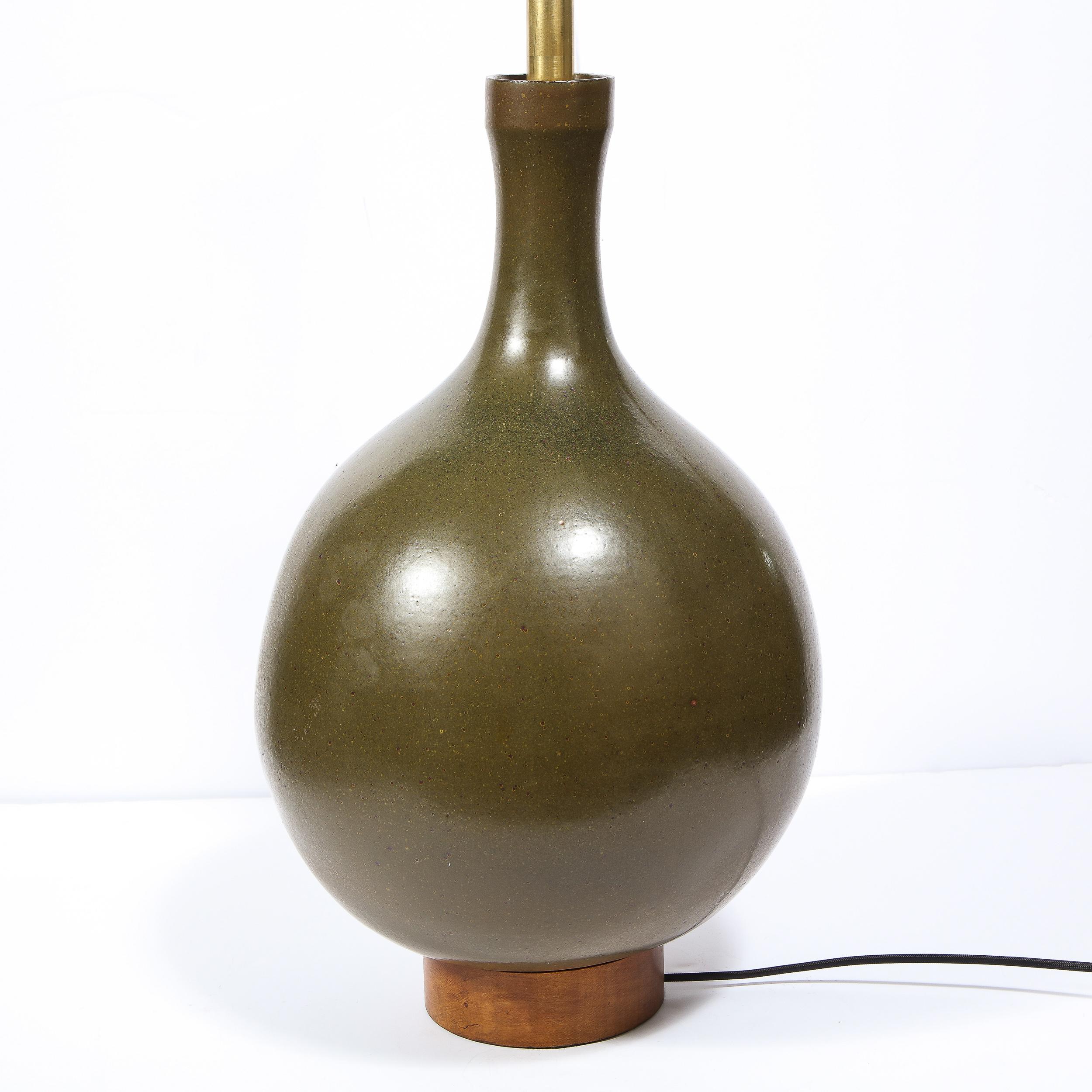 Mid- Century David Cressey's Spherical Mossy Green Ceramic Glazed Table Lamp 1
