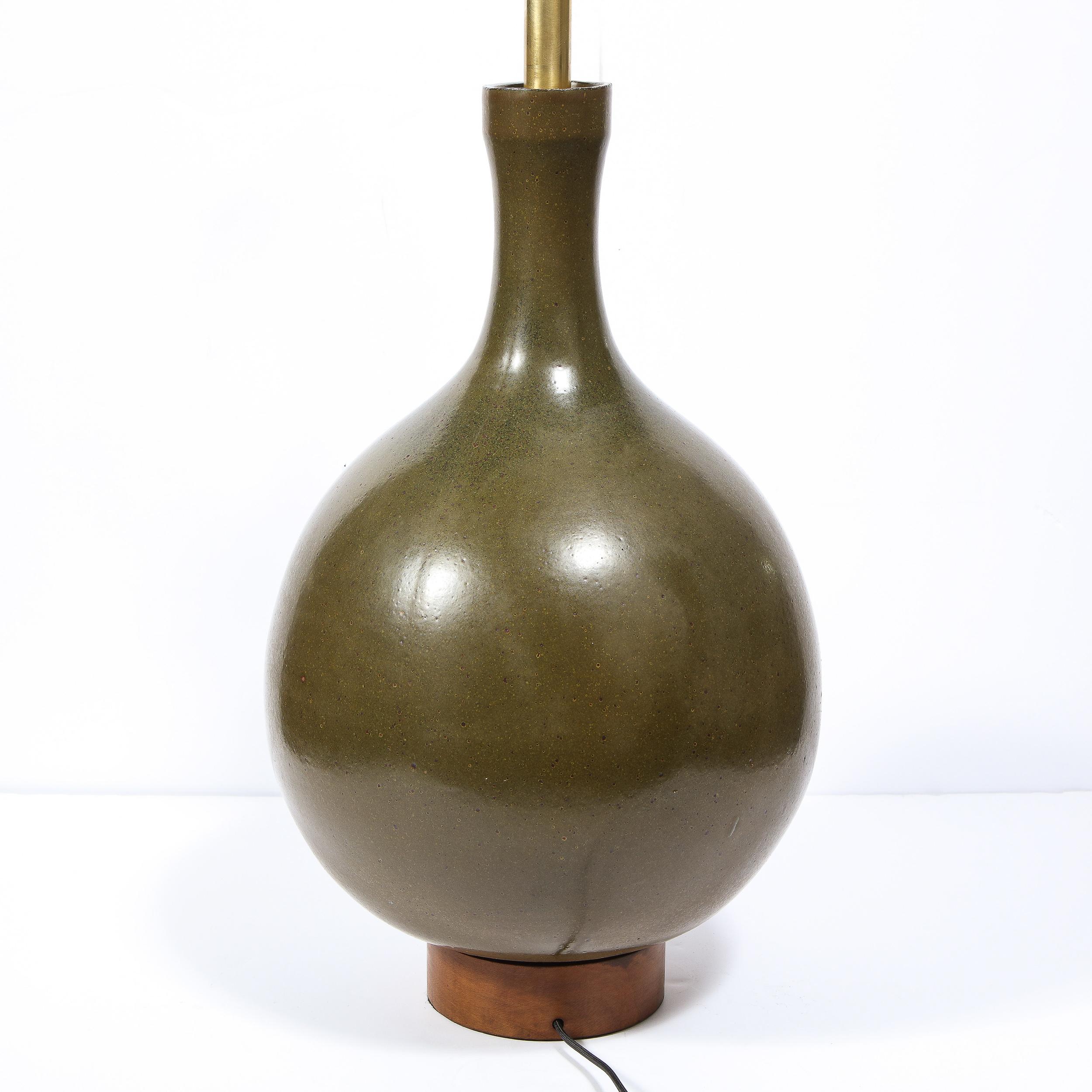 Mid- Century David Cressey's Spherical Mossy Green Ceramic Glazed Table Lamp 2