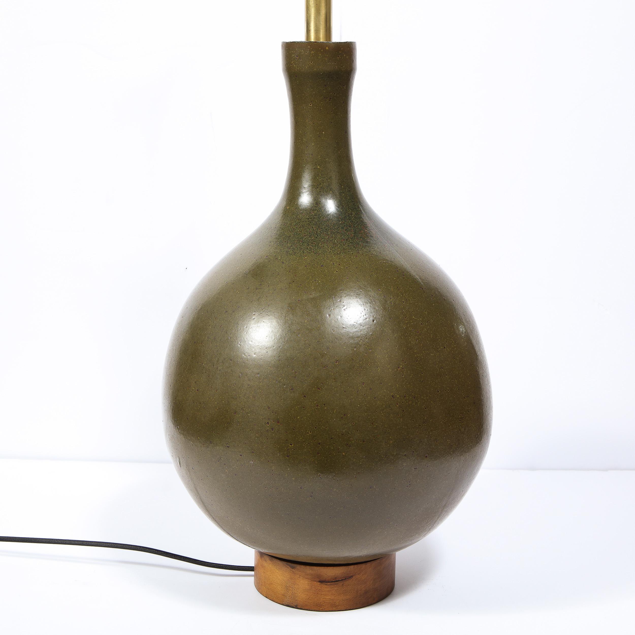Mid- Century David Cressey's Spherical Mossy Green Ceramic Glazed Table Lamp 3