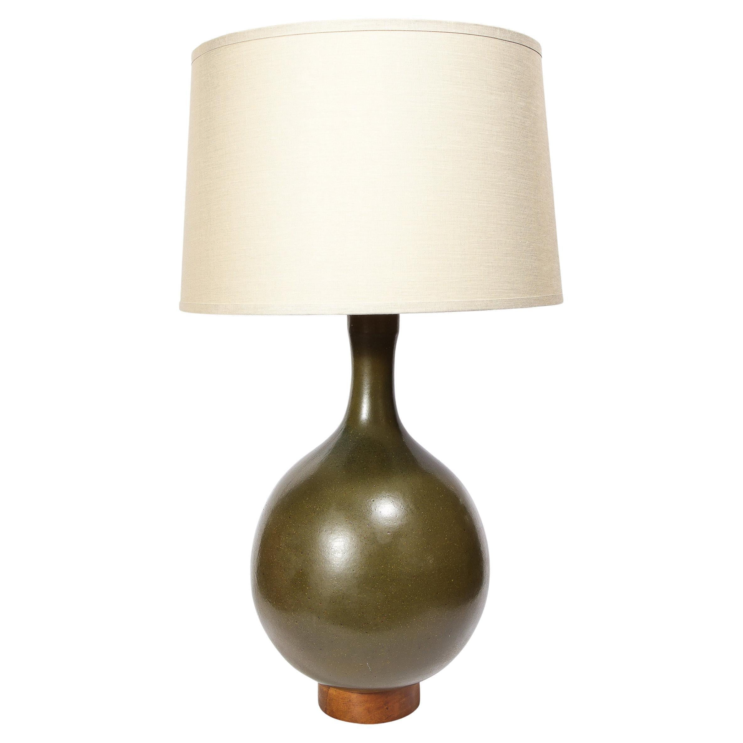 Mid- Century David Cressey's Spherical Mossy Green Ceramic Glazed Table Lamp