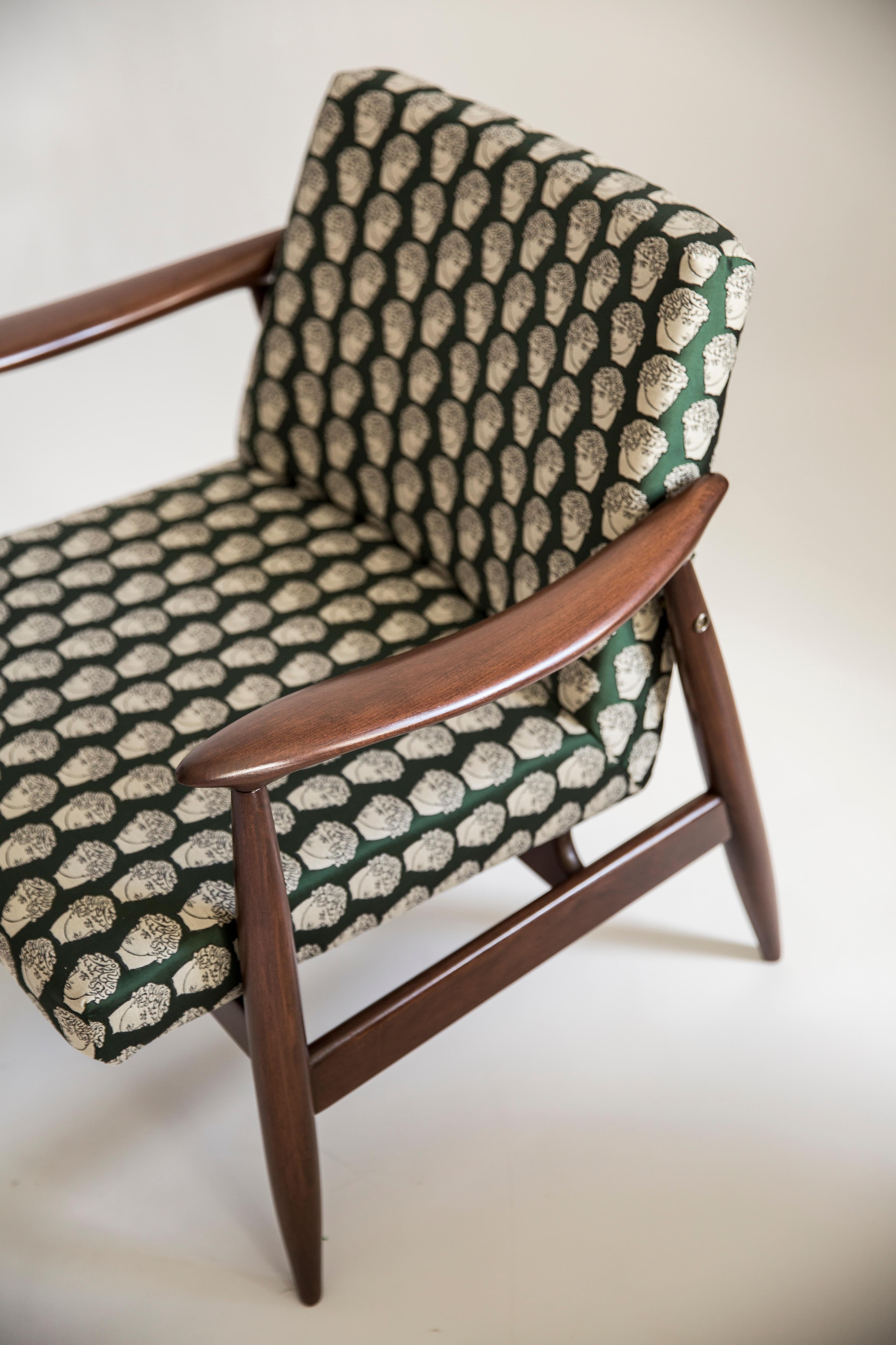Mid-Century Modern Fauteuil du milieu du siècle dernier en émeraude imprimée David, conçu par J Kedziorek, Europe, années 1960 en vente