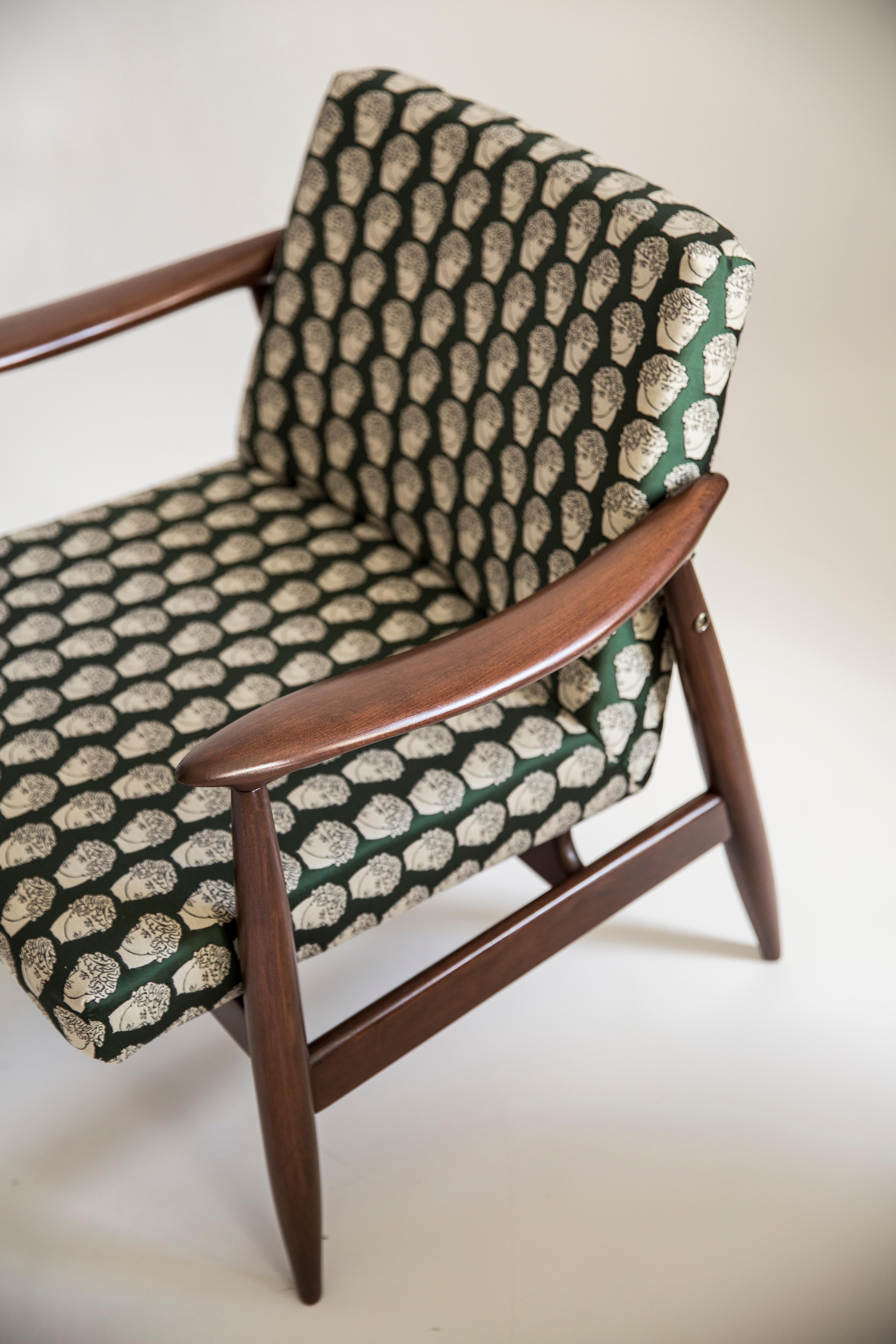 Mid-Century Modern Midcentury David Print Emerald Armchair, Designed by J Kedziorek, Europe, 1960s For Sale