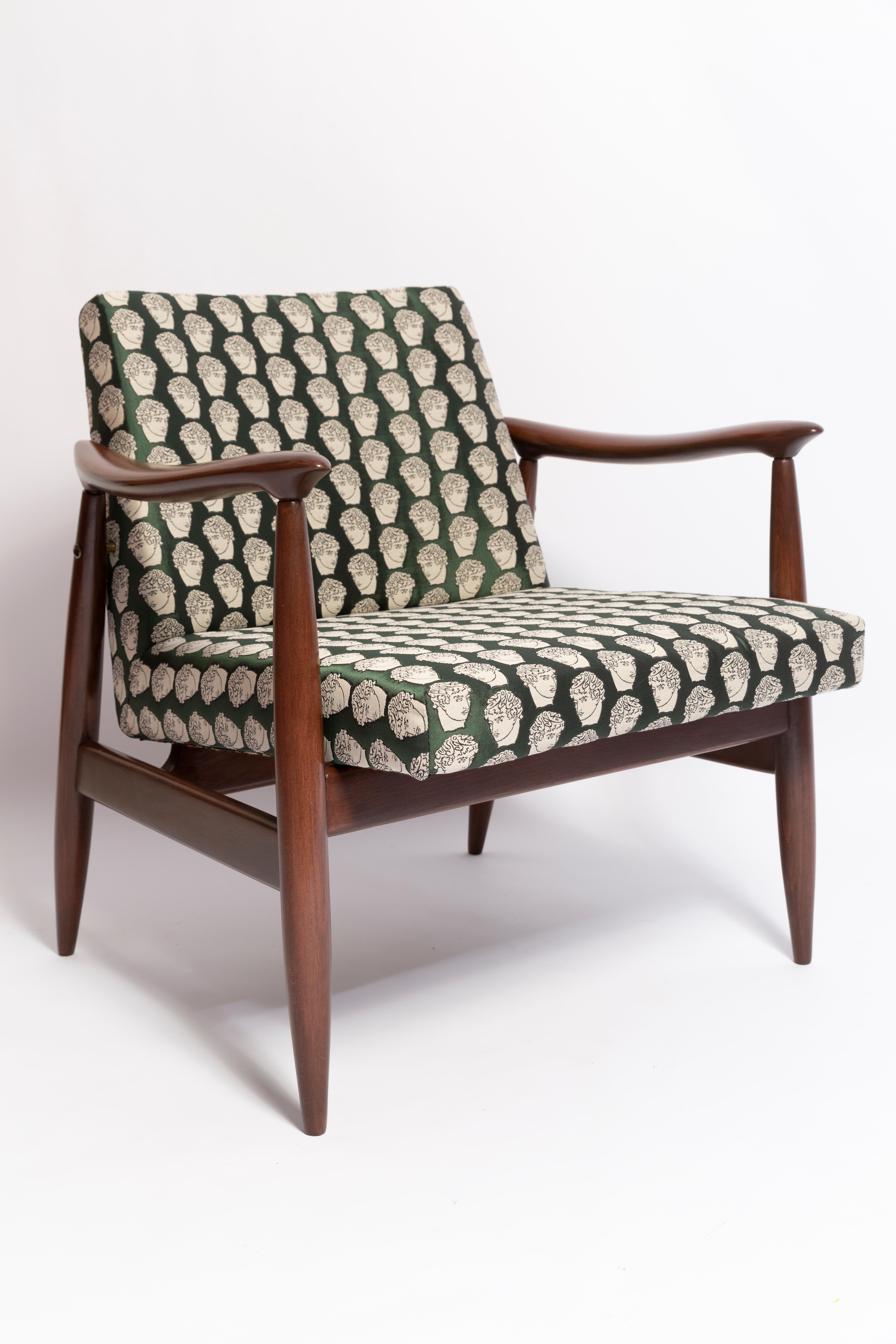 Midcentury David Print Emerald Armchair, Designed by J Kedziorek, Europe, 1960s In Excellent Condition For Sale In 05-080 Hornowek, PL