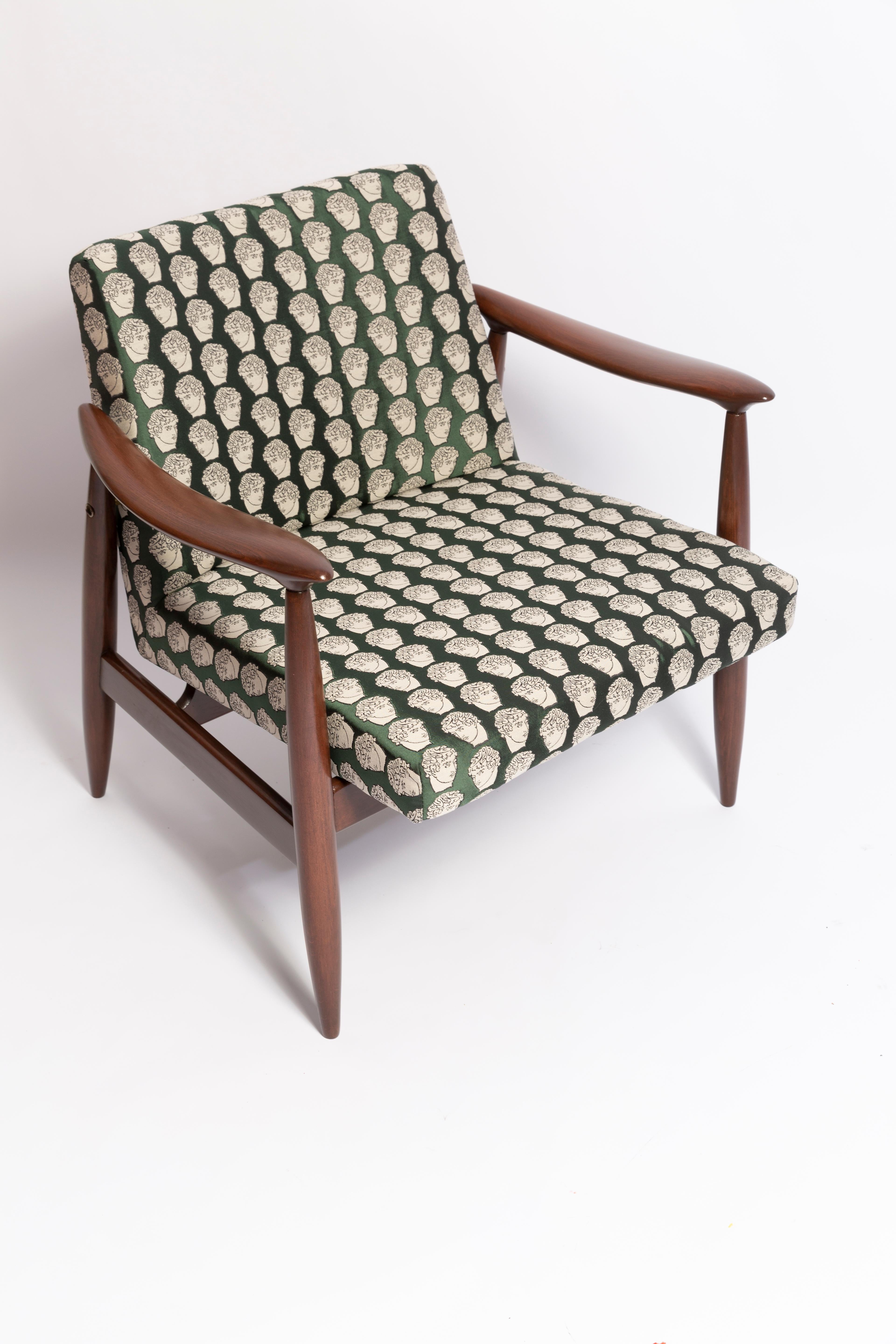 20th Century Midcentury David Print Emerald Armchair, Designed by J Kedziorek, Europe, 1960s For Sale