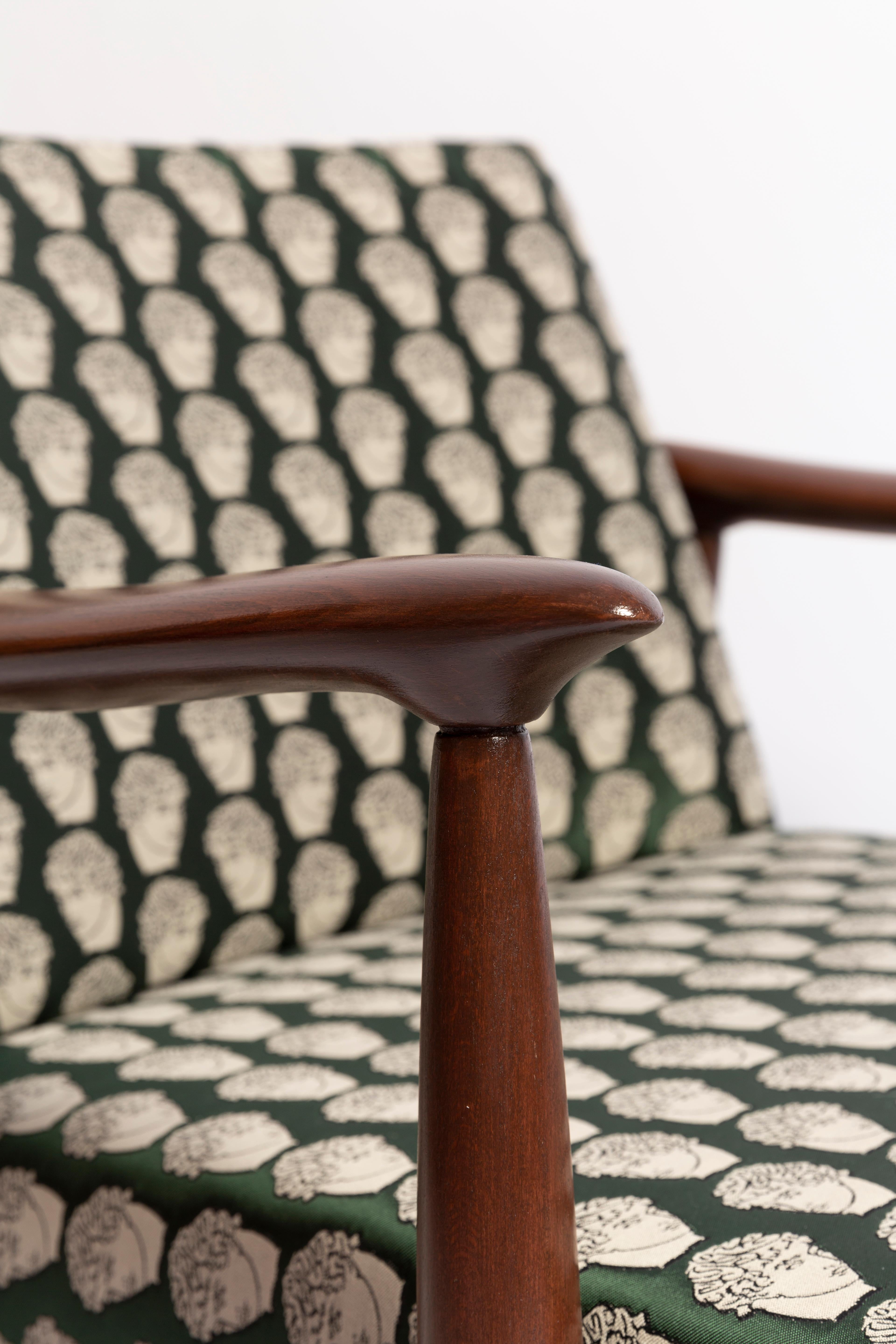 Textile Midcentury David Print Emerald Armchair, Designed by J Kedziorek, Europe, 1960s For Sale