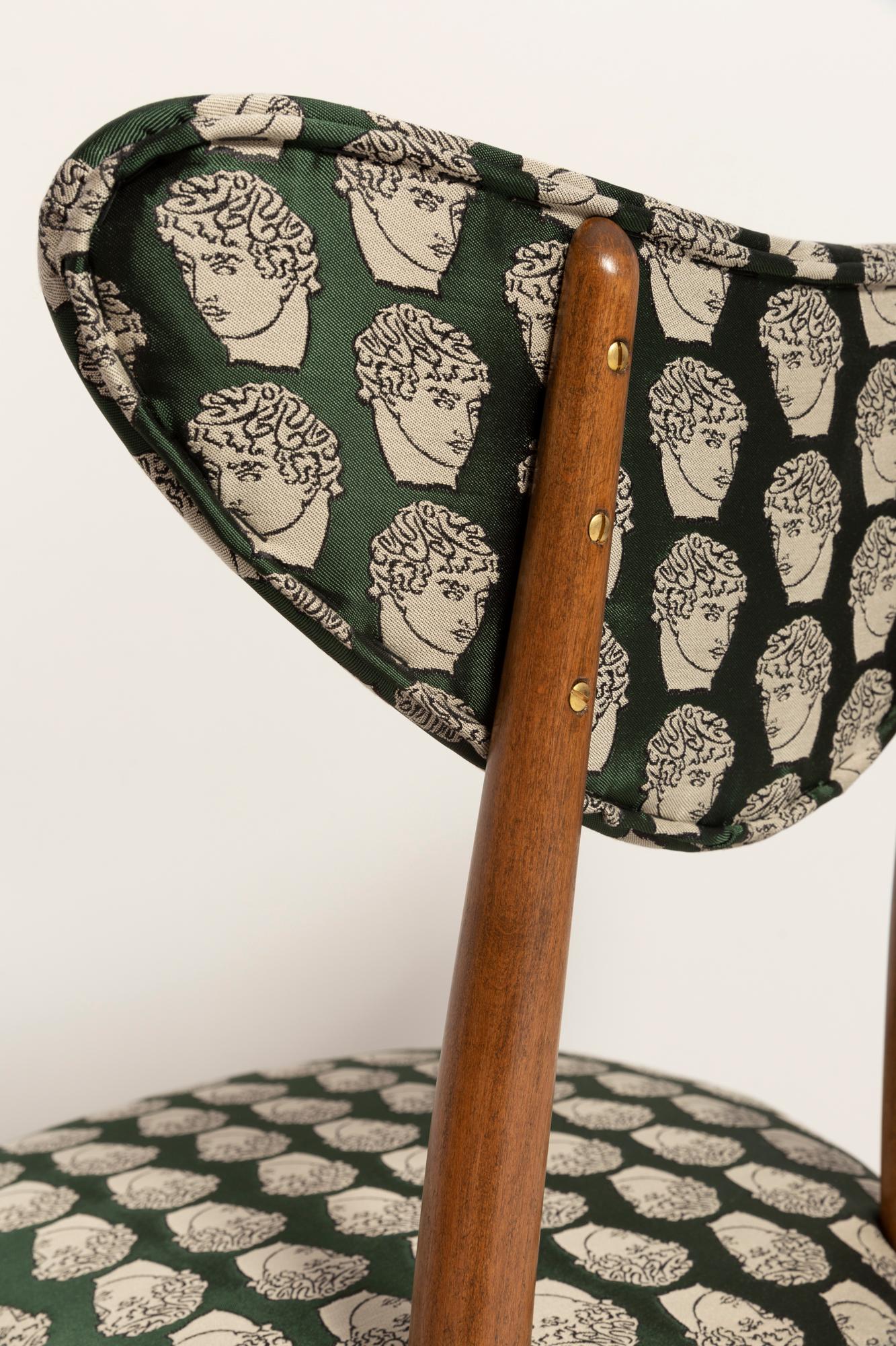 Midcentury David Print Emerald Satin, Walnut Wood Heart Chair, Europe, 1960s For Sale 3