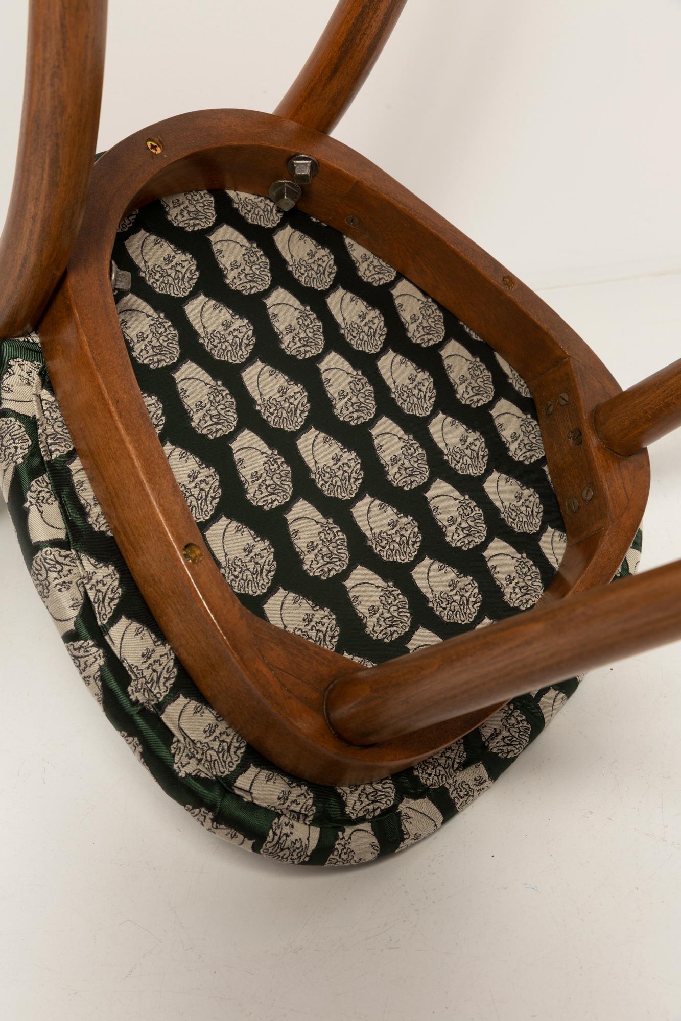 Midcentury David Print Emerald Satin, Walnut Wood Heart Chair, Europe, 1960s For Sale 6