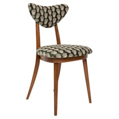 Midcentury David Print Emerald Satin, Walnut Wood Heart Chair, Europe, 1960s