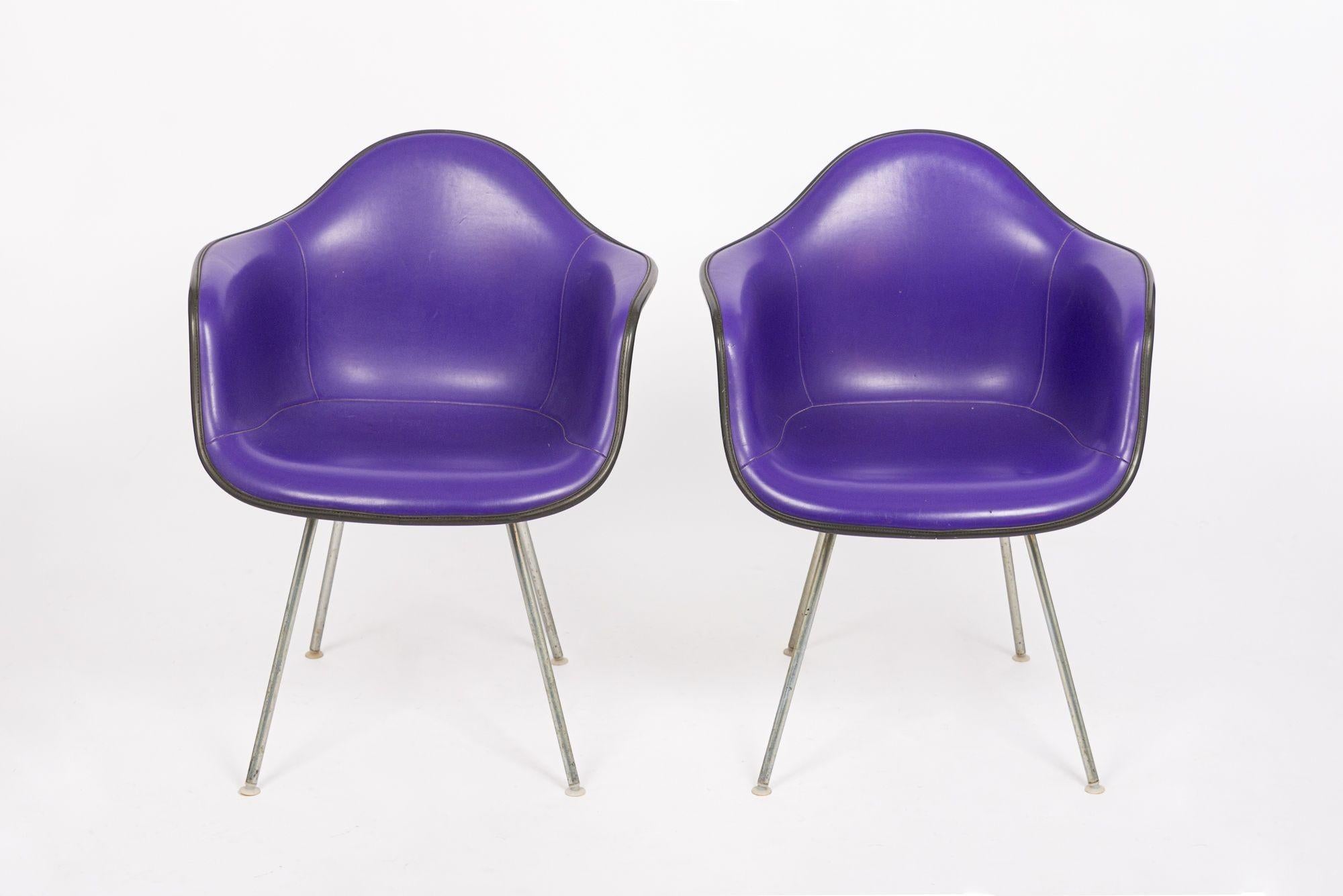 American Mid Century DAX Purple Bucket Lounge Chairs by Eames for Herman Miller For Sale