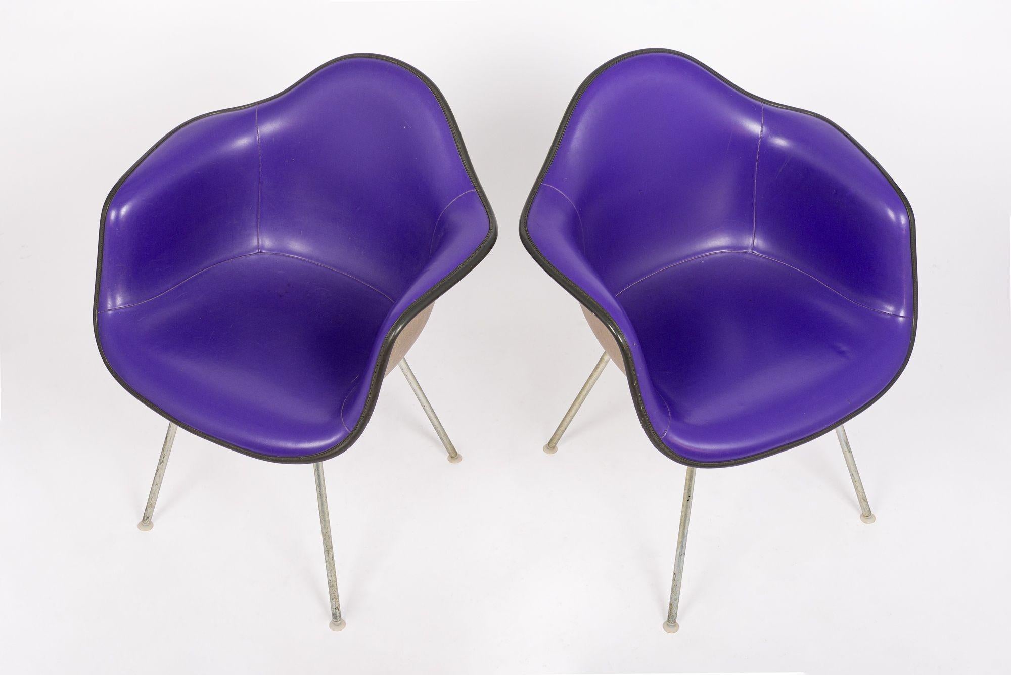 Mid Century DAX Purple Bucket Lounge Chairs by Eames for Herman Miller For Sale 1