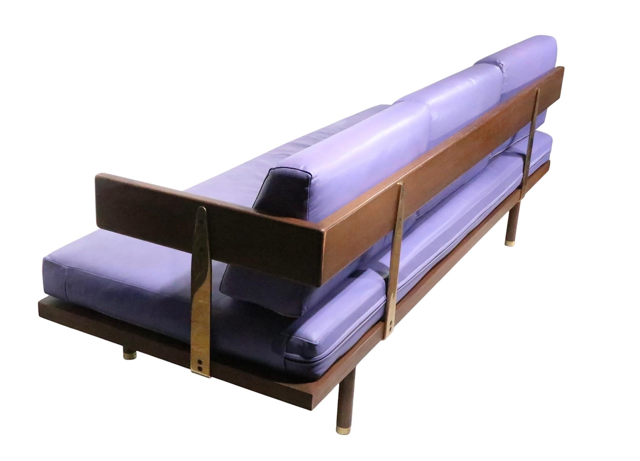 Brass Mid Century  Daybed Sofa by Harvey Probber  with Lavender Leather Cushions For Sale