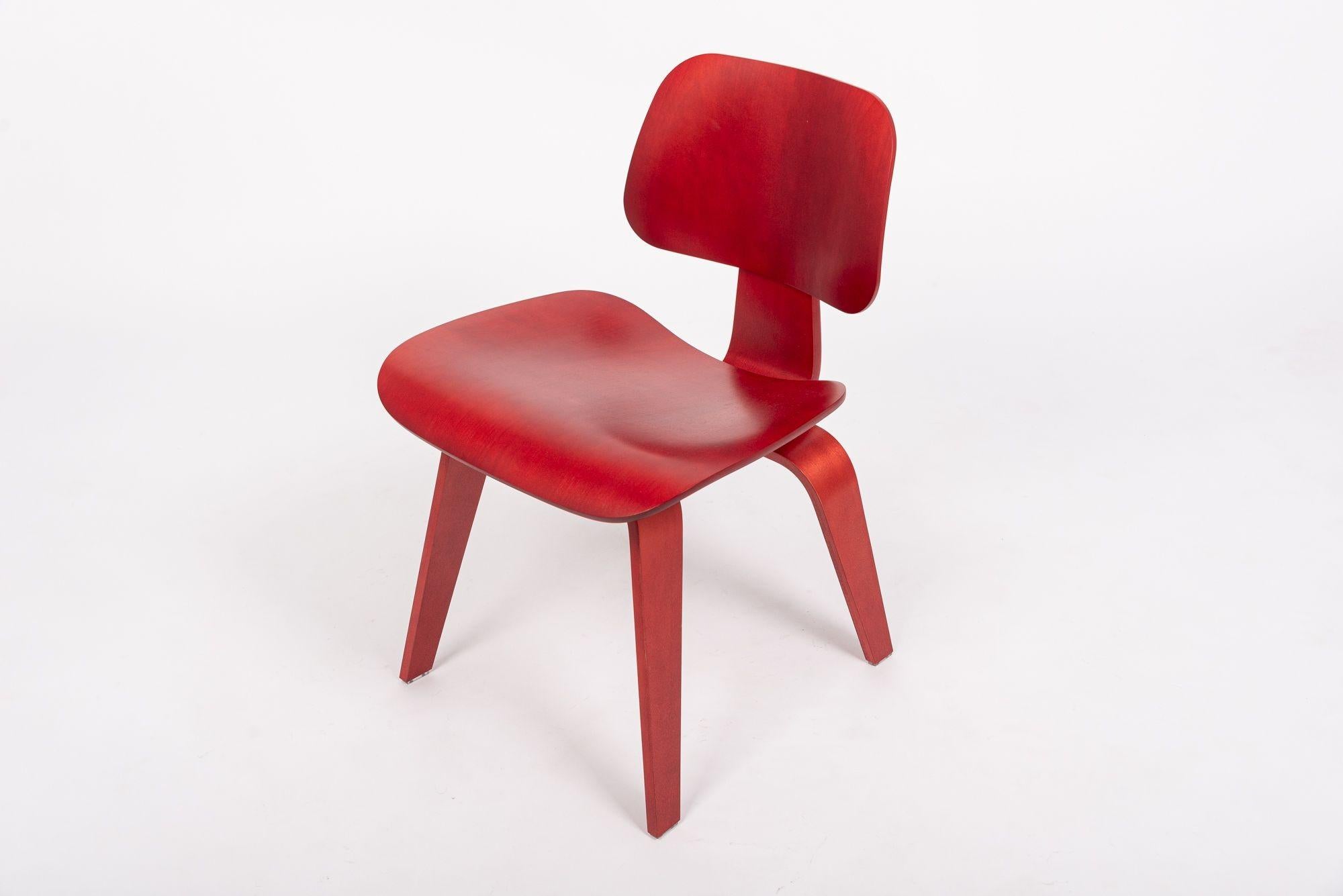 American Mid Century DCW Red Plywood Chair by by Eames for Herman Miller For Sale
