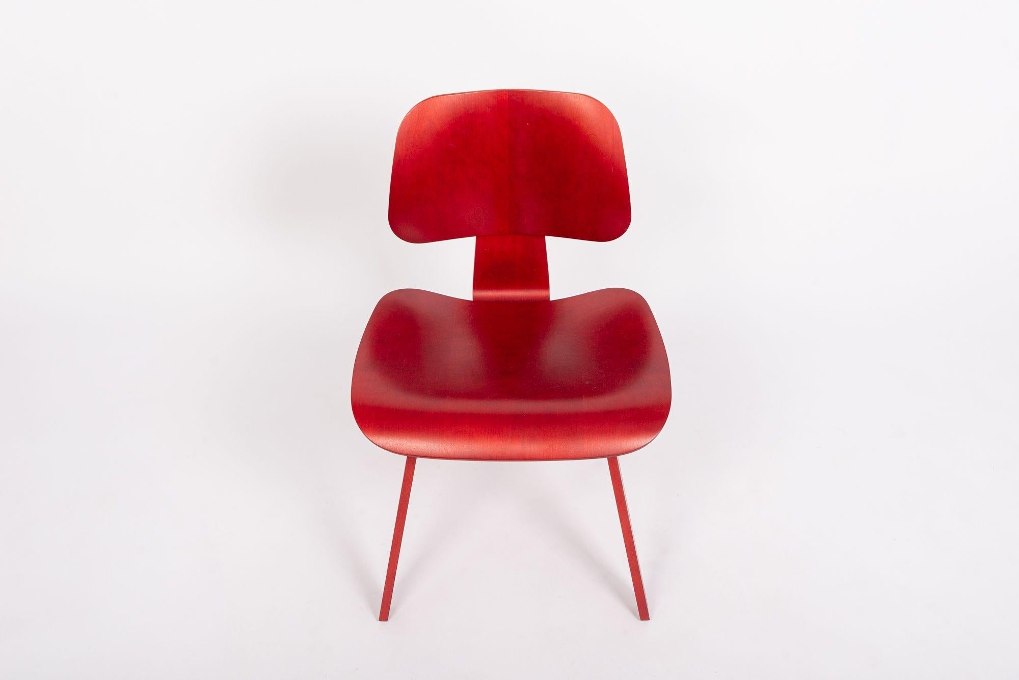 Ash Mid Century DCW Red Plywood Chair by by Eames for Herman Miller For Sale