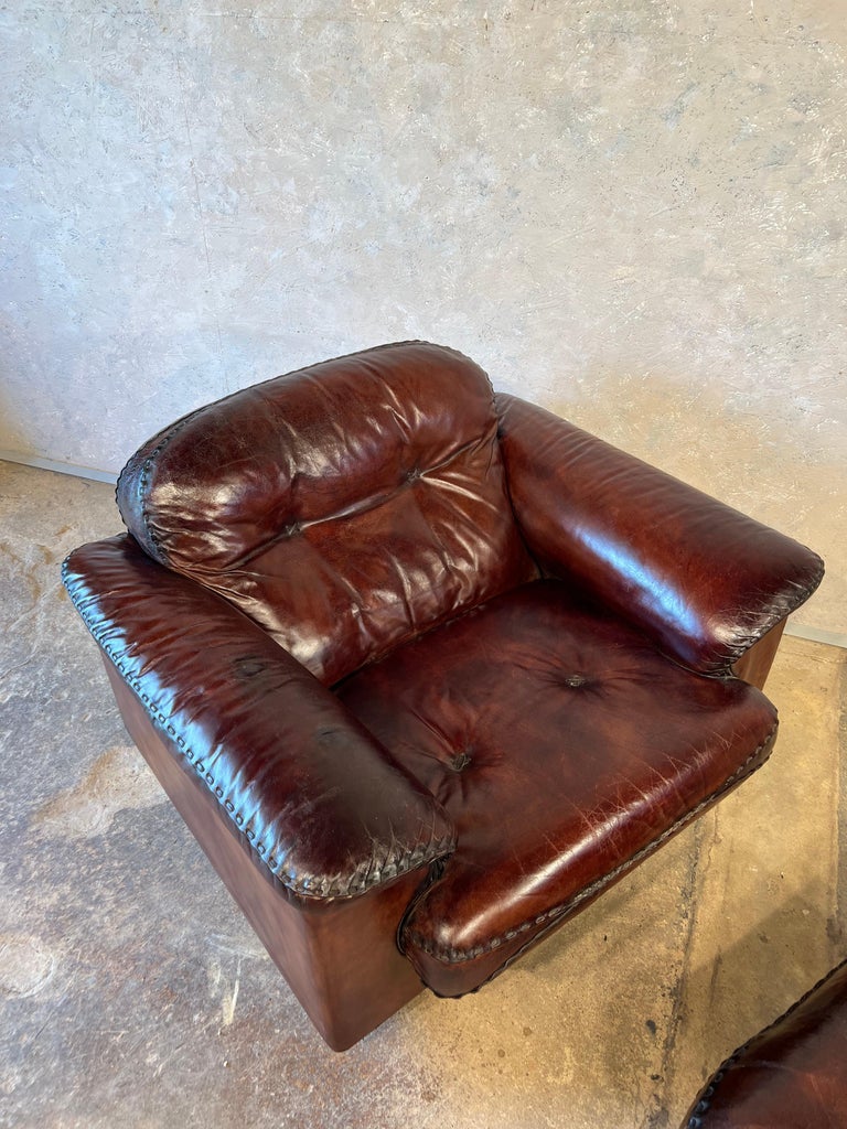 Mid Century De Sede DS 101 Leather Lounge Armchair and Foot stool #479 For Sale at 1stDibs