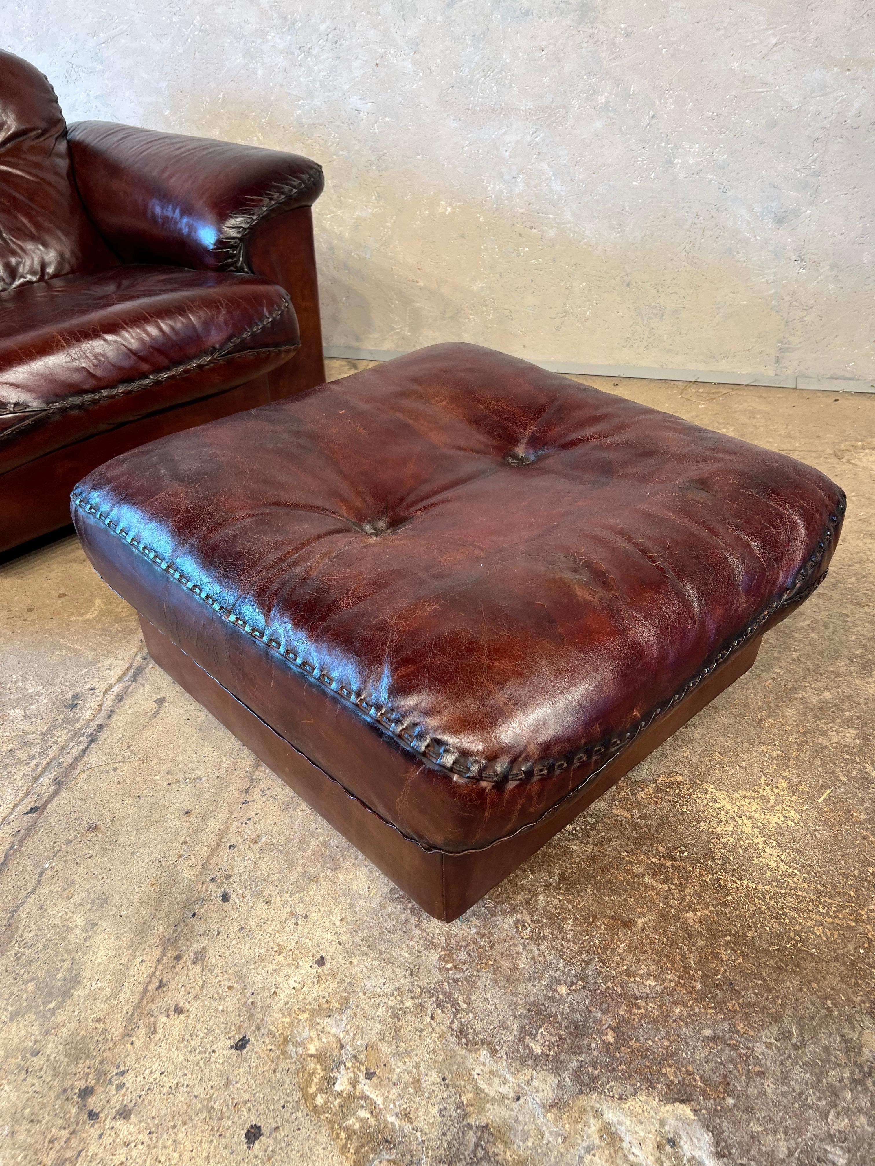 20th Century Mid Century De Sede DS 101 Leather Lounge Armchair and Foot stool #479 For Sale