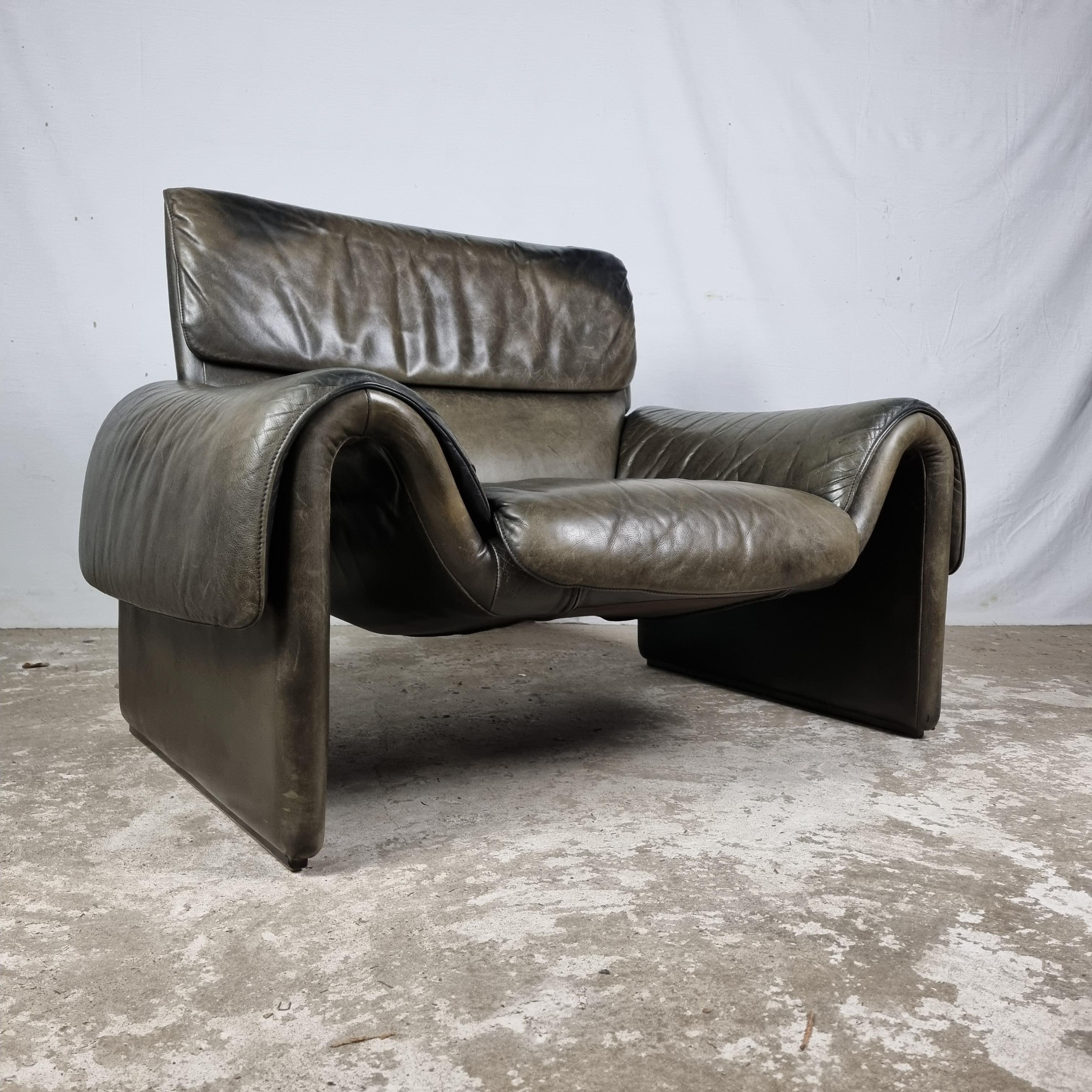 Metal Mid-Century De Sede DS-2011/01 Buffalo Leather Lounge Chair 1970s Armchair