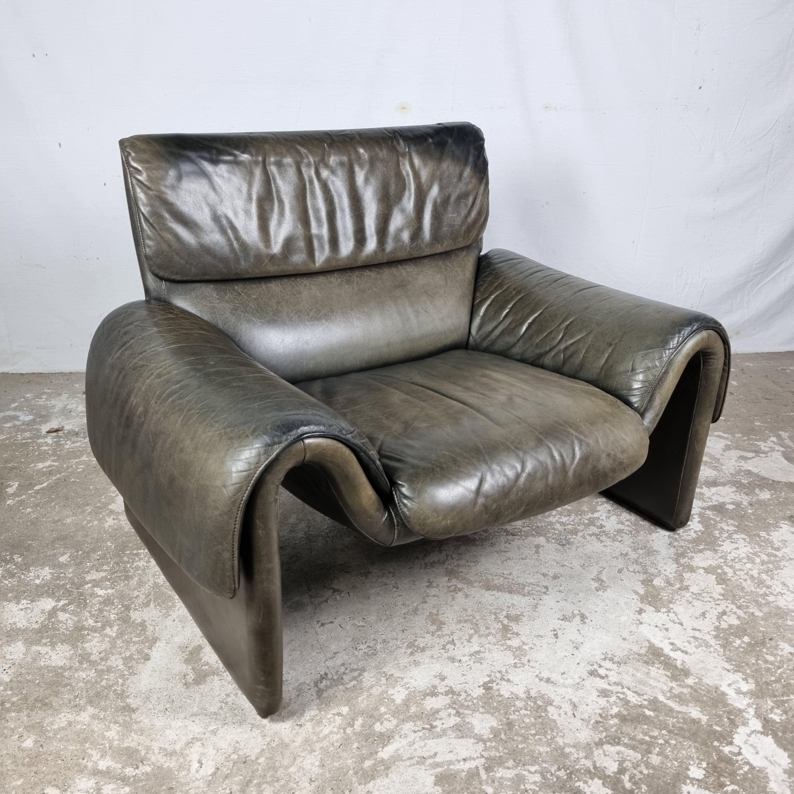 Mid-Century De Sede DS-2011/01 Buffalo Leather Lounge Chair 1970s Armchair 1