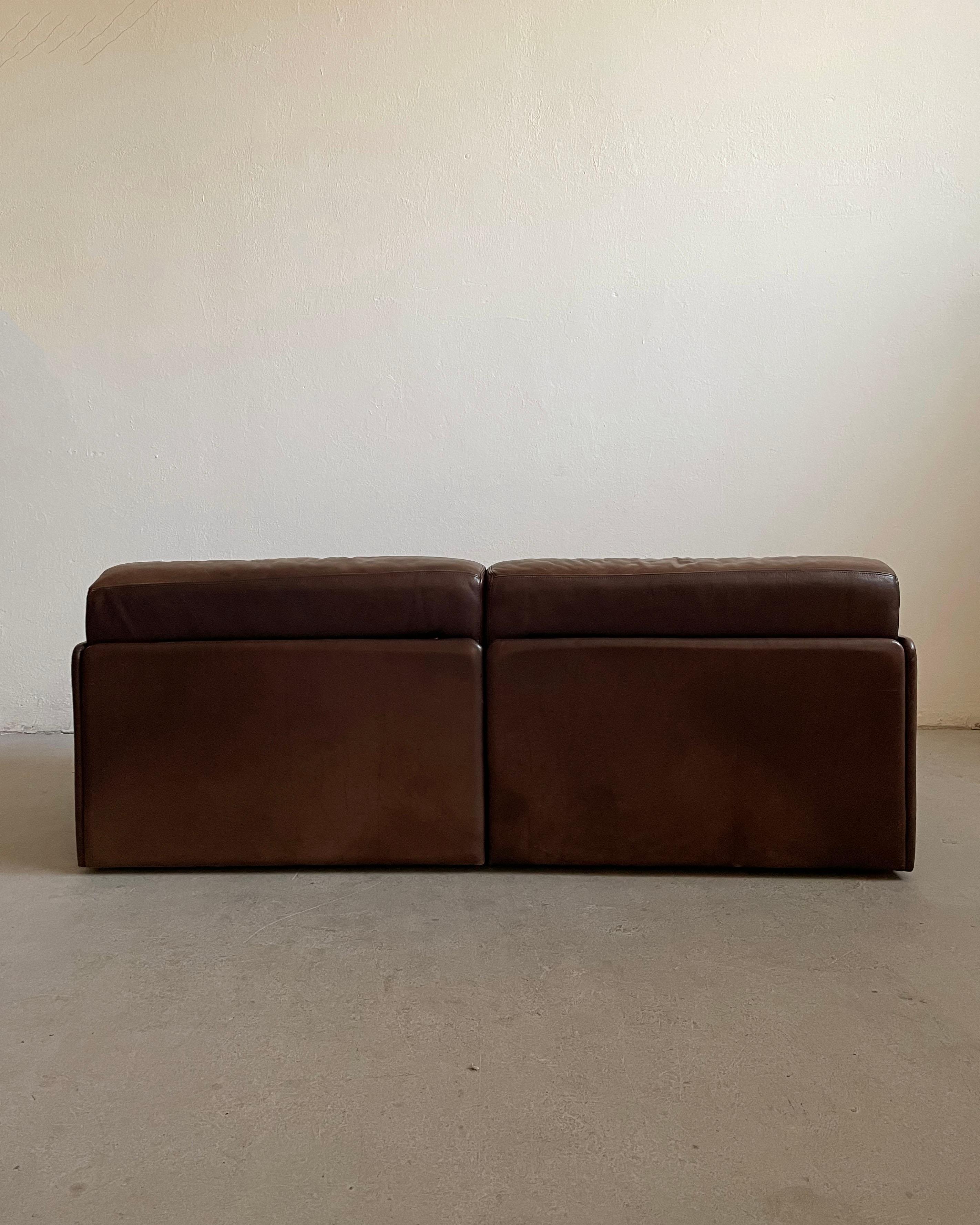 Swiss Mid-Century De Sede Ds 76 Modular Sofa Bed, 2-piece Brown Leather Modules, 1970s For Sale