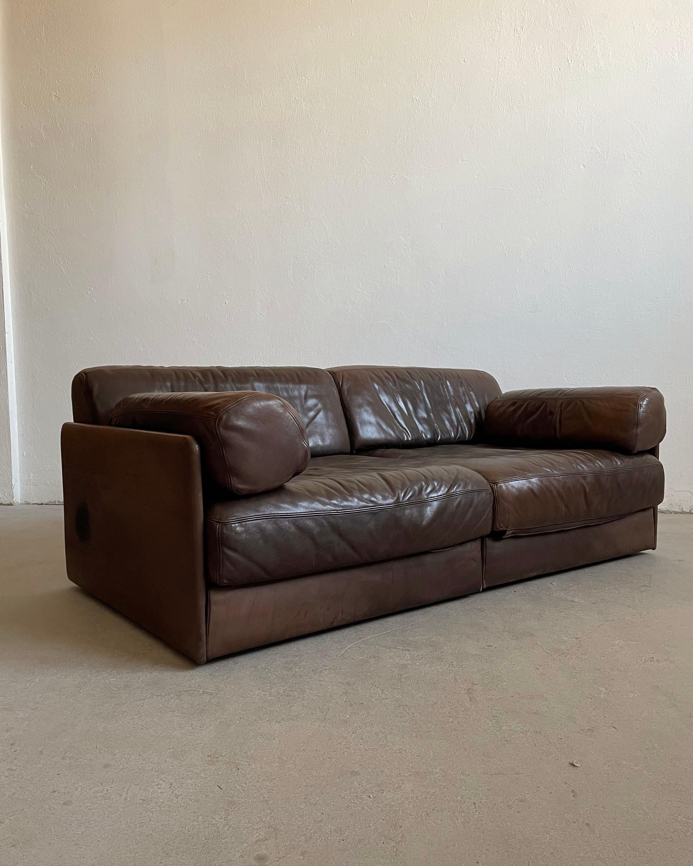 Mid-Century De Sede Ds 76 Modular Sofa Bed, 2-piece Brown Leather Modules, 1970s In Good Condition For Sale In Zagreb, HR