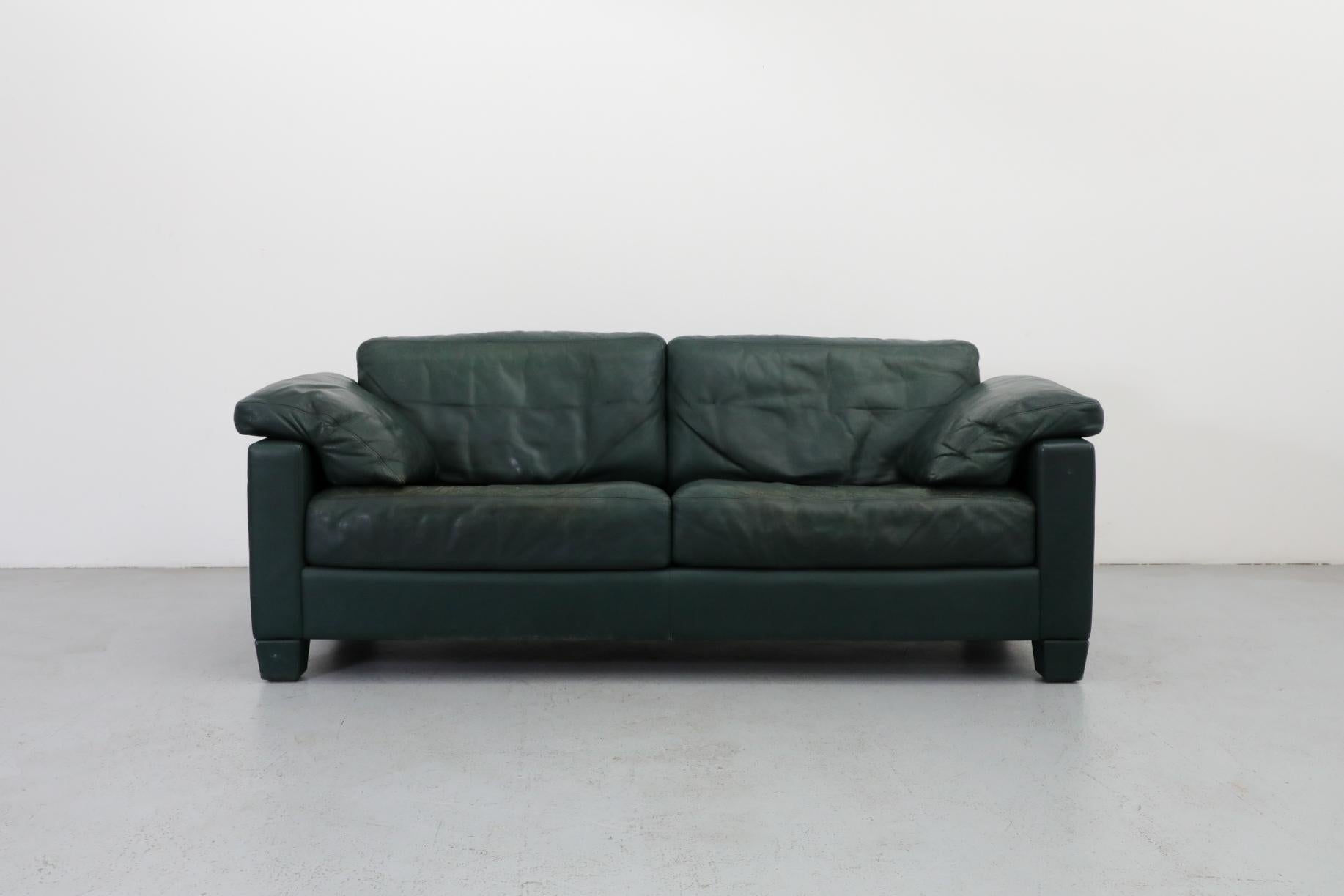 Mid-Century, 1970s, green leather loveseat, model 