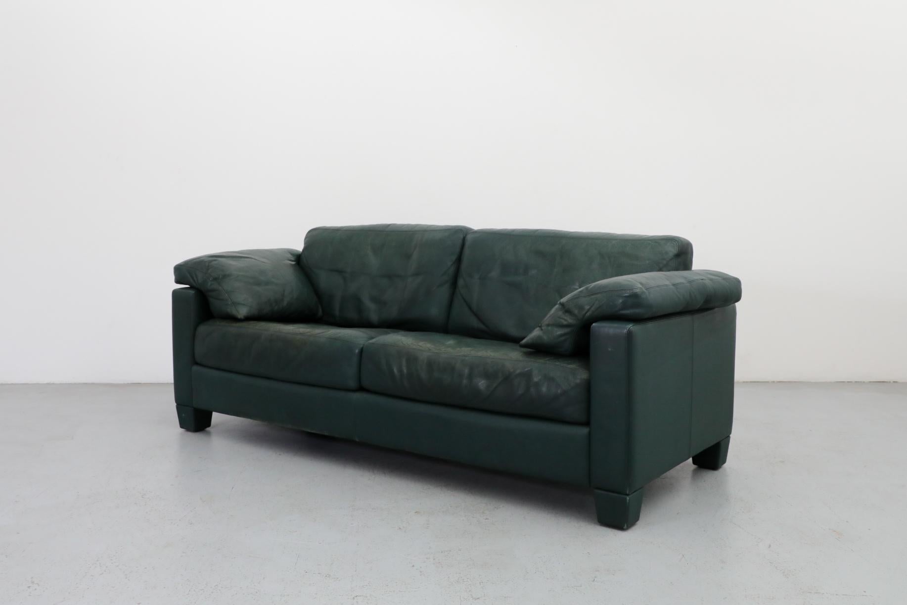Mid-Century Modern Mid-Century De Sede DS17 Green Leather Loveseat, Switzerland