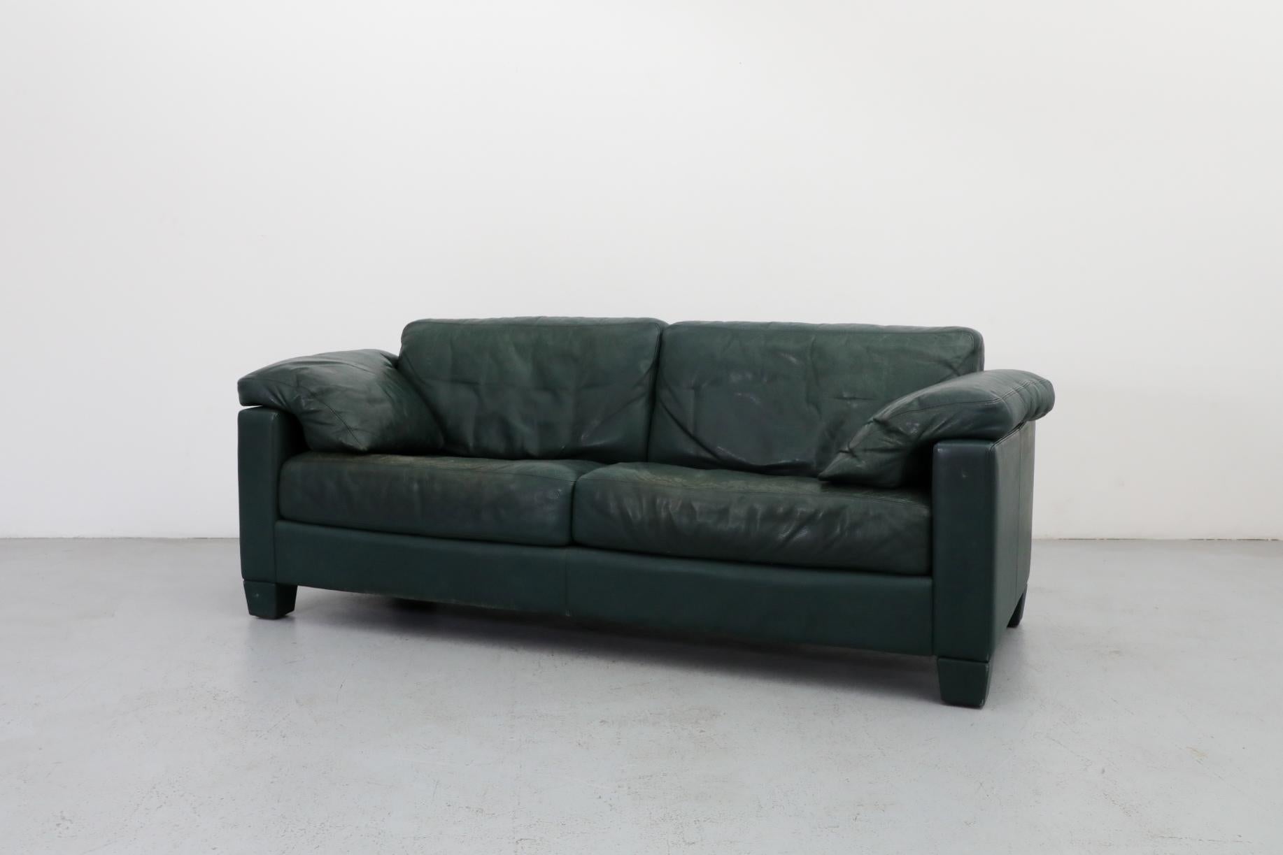 Mid-Century De Sede DS17 Green Leather Loveseat, Switzerland 1