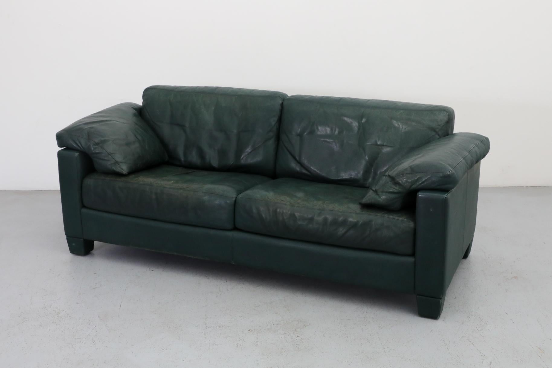 Mid-Century De Sede DS17 Green Leather Loveseat, Switzerland 2