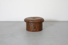 Mid-Century De Sede Inspired Brown Leather Patchwork Ottoman with Lid & Storage