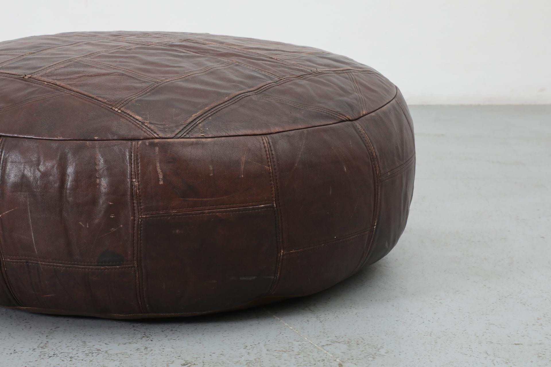 Mid-Century De Sede Inspired Large Brown Leather Patchwork Ottoman 5