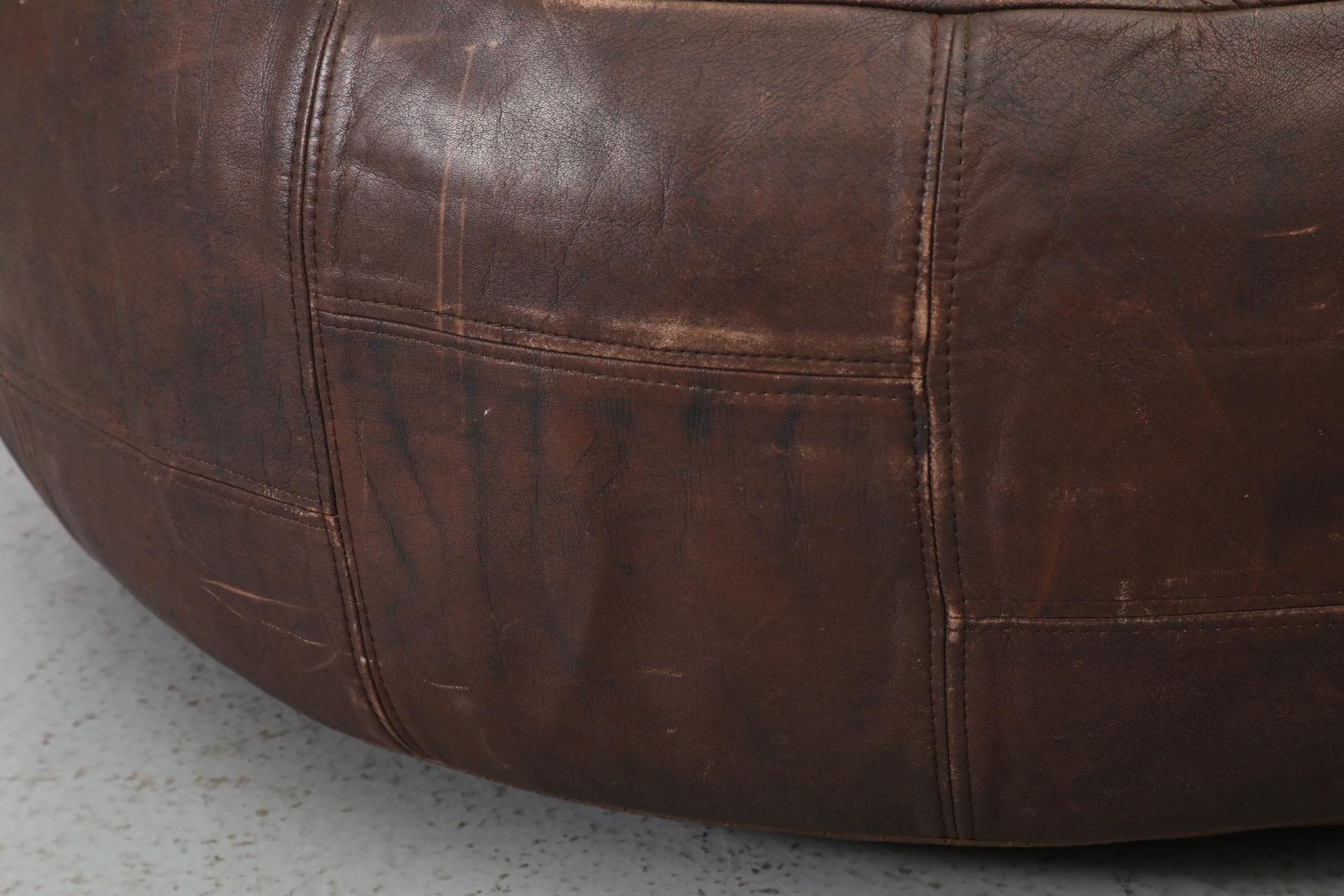 Mid-Century De Sede Inspired Large Brown Leather Patchwork Ottoman 6