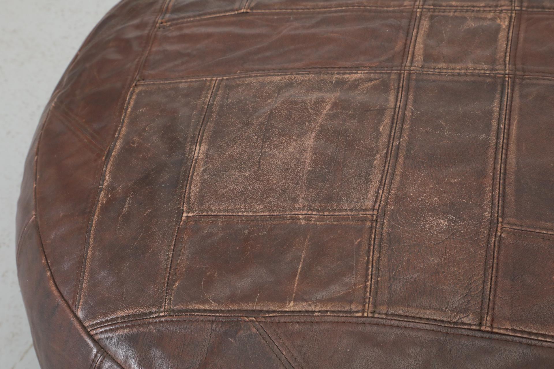 Mid-Century De Sede Inspired Large Brown Leather Patchwork Ottoman 7