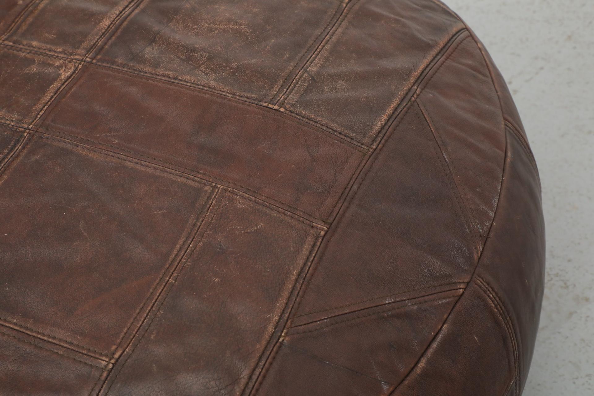 Mid-Century De Sede Inspired Large Brown Leather Patchwork Ottoman 8