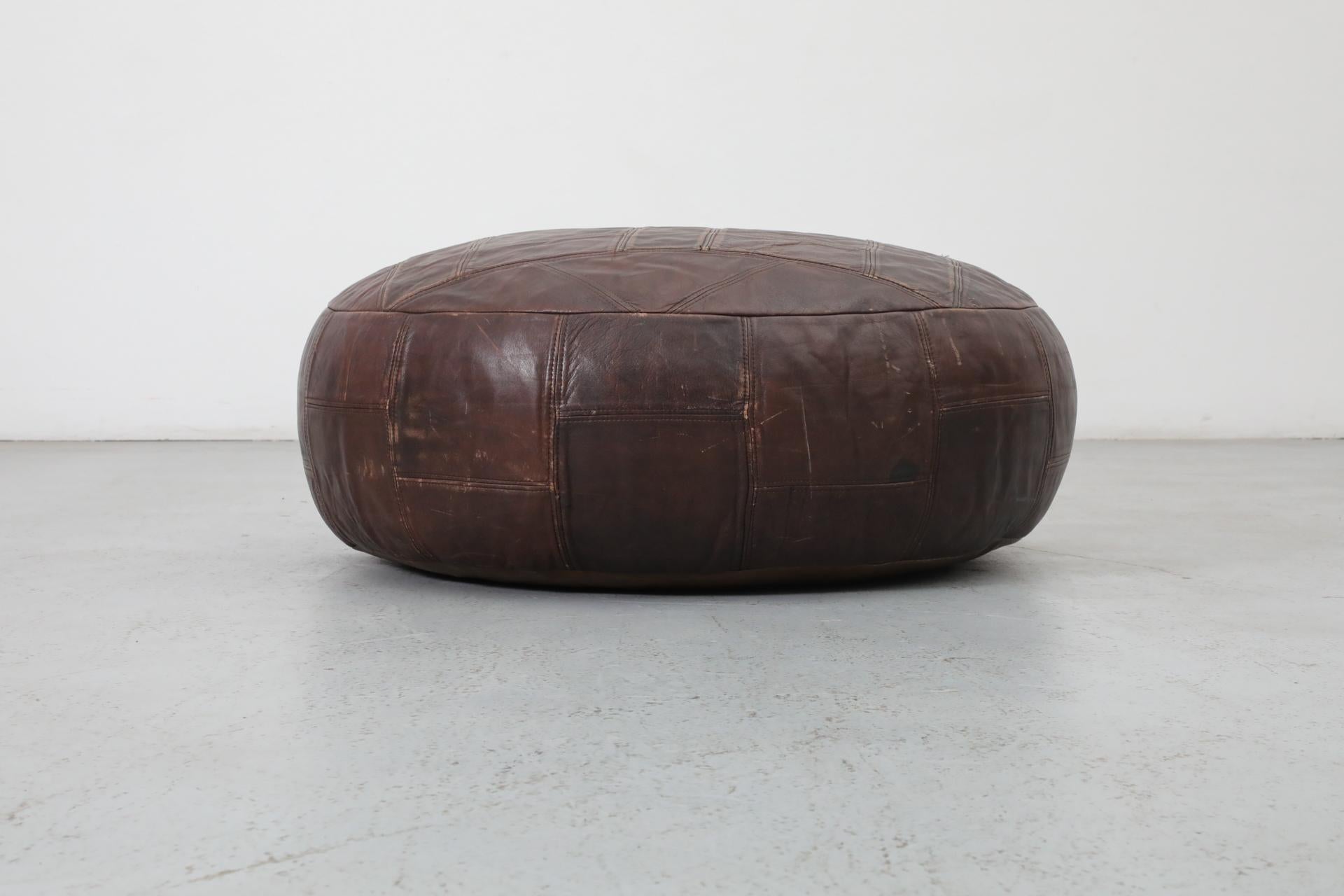 Mid-Century De Sede Inspired Large Brown Leather Patchwork Ottoman 9