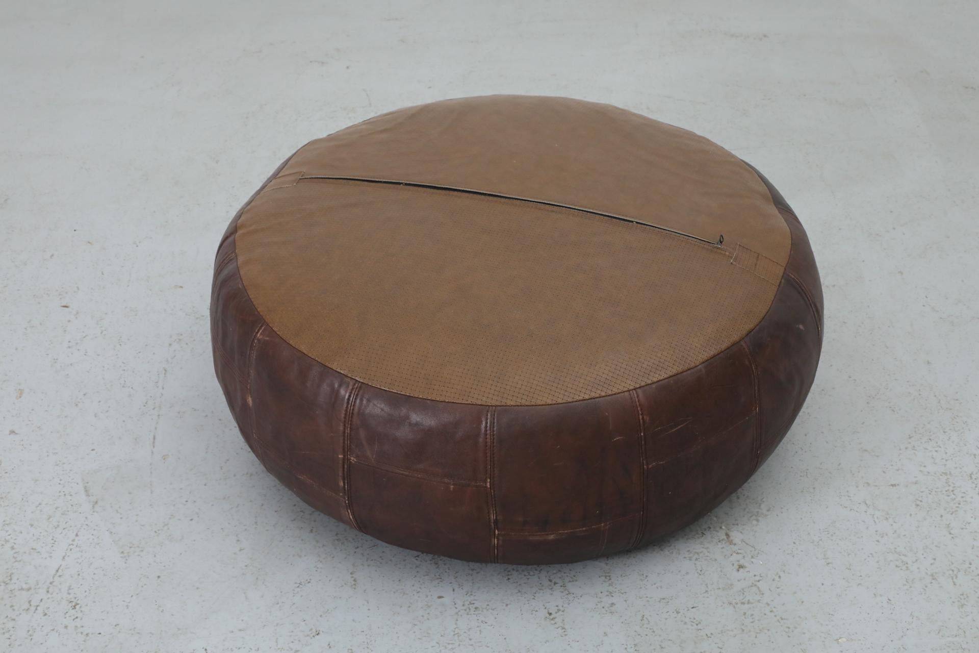 Mid-Century De Sede Inspired Large Brown Leather Patchwork Ottoman 10