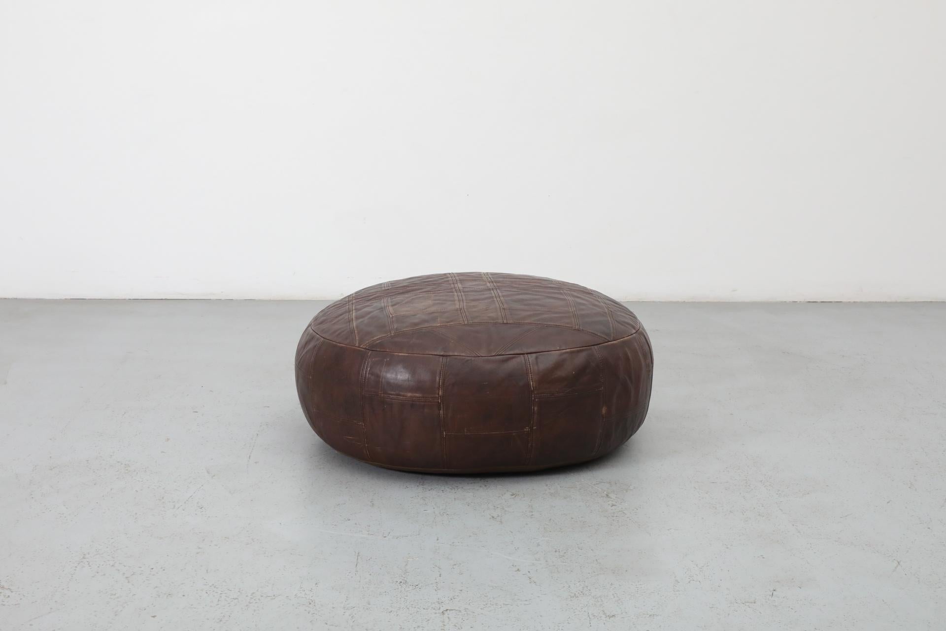 Mid-Century Modern Mid-Century De Sede Inspired Large Brown Leather Patchwork Ottoman