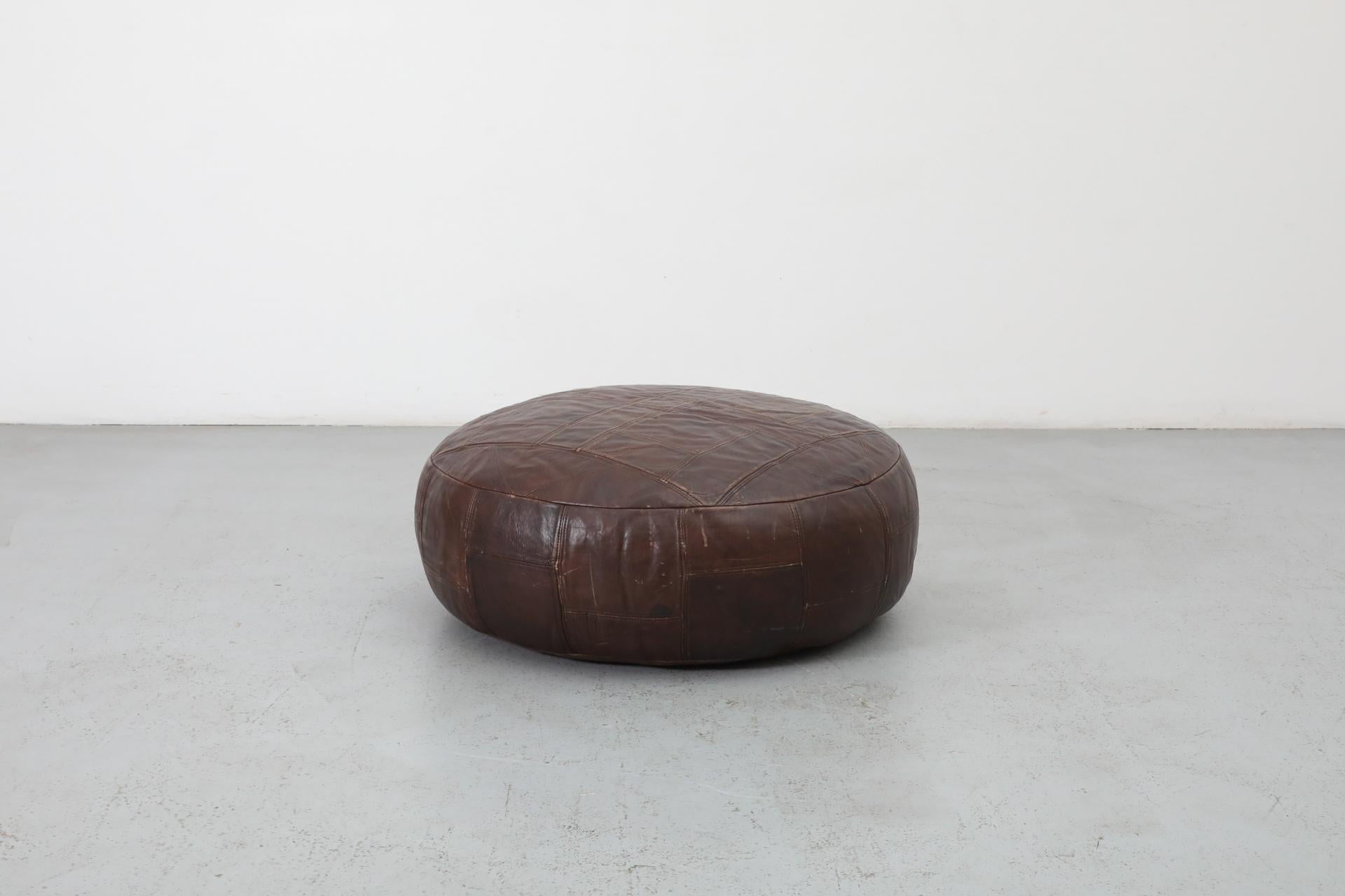 20th Century Mid-Century De Sede Inspired Large Brown Leather Patchwork Ottoman