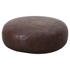 Mid-Century De Sede Inspired Large Brown Leather Patchwork Ottoman