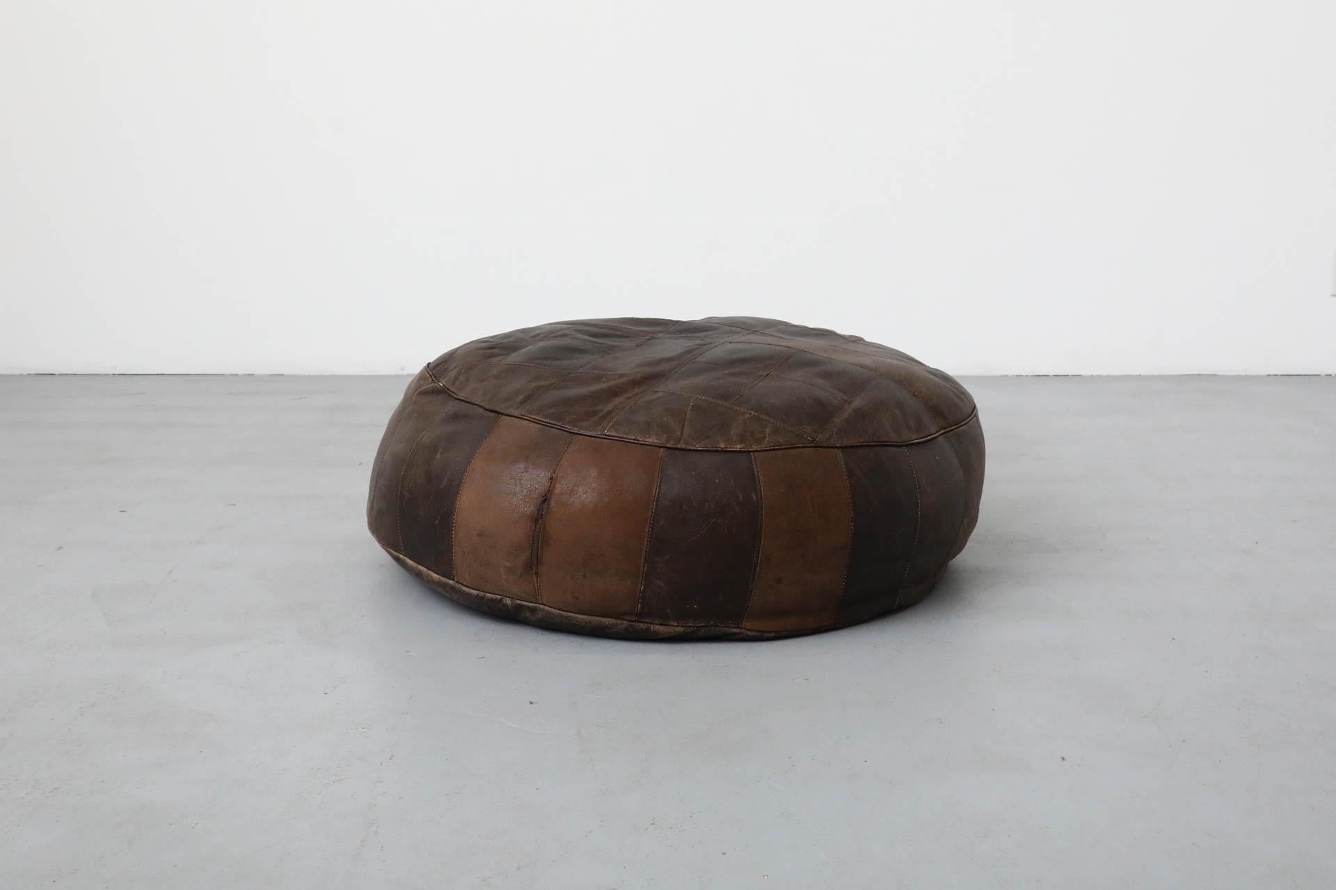 Olandese Pouf Patchwork in pelle naturale di ispirazione de Sede di metà secolo