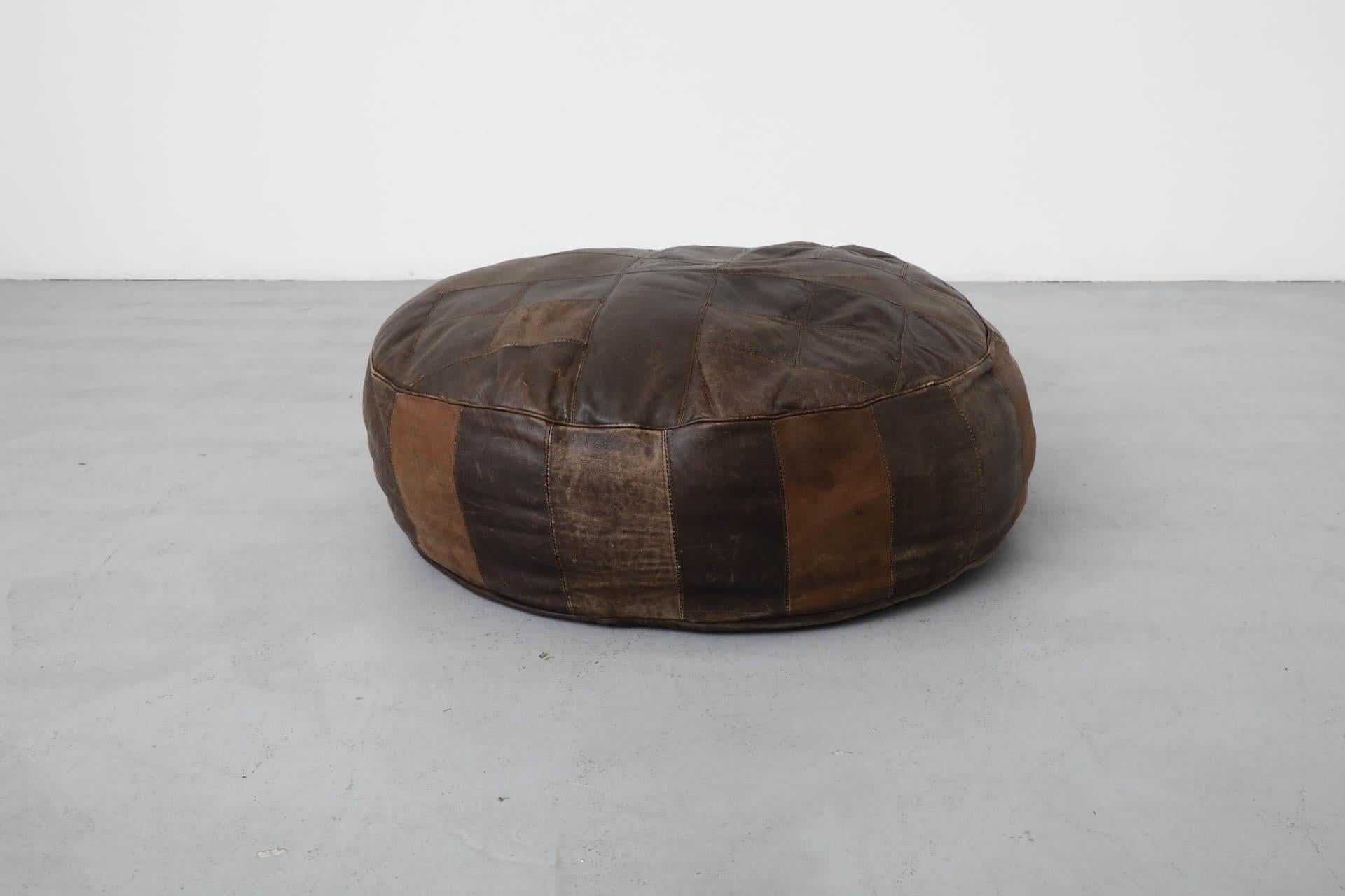 Pouf Patchwork in pelle naturale di ispirazione de Sede di metà secolo 2