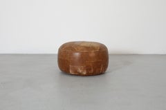Mid-Century De Sede Inspired Round Natural Light Brown Leather Patchwork Ottoman
