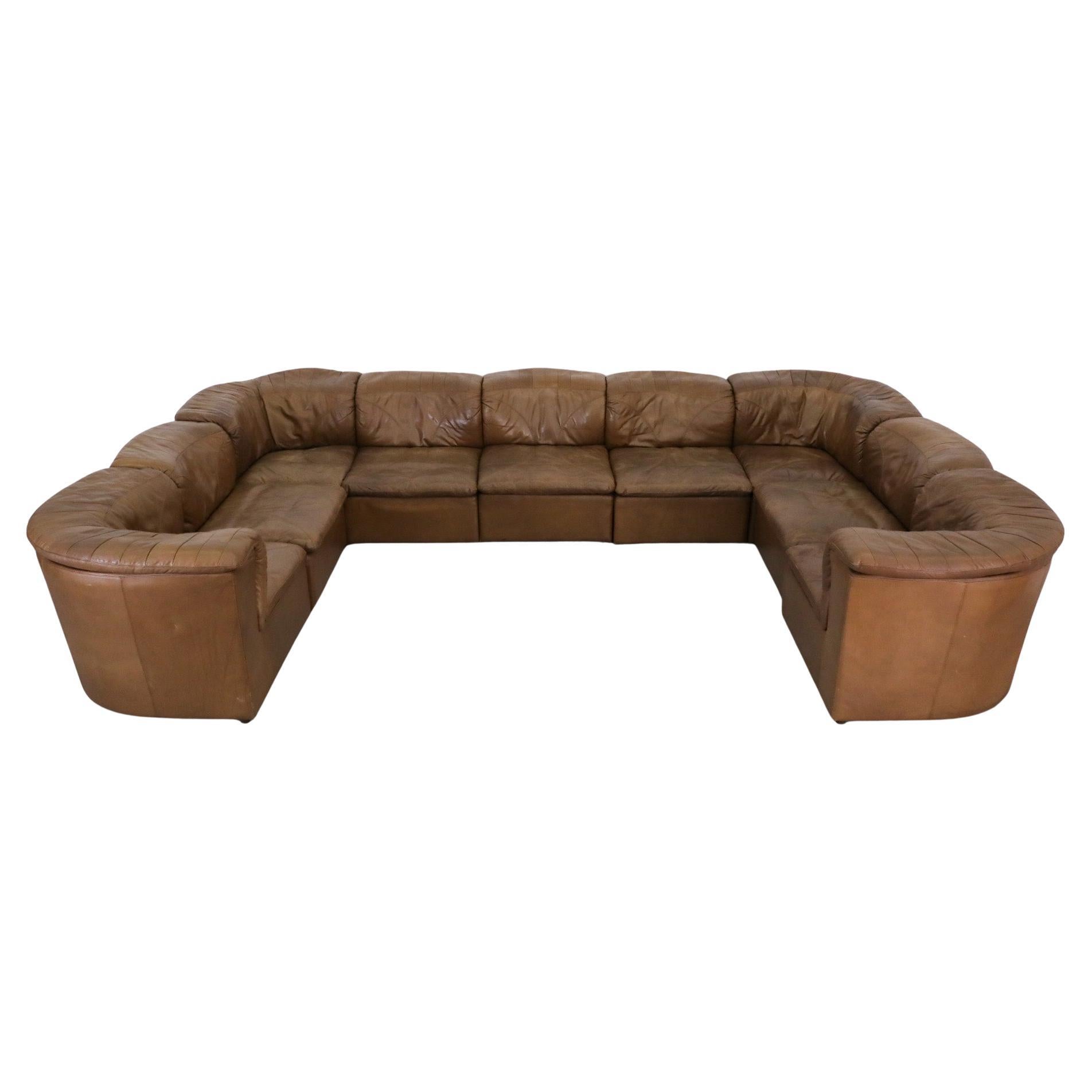 Mid-Century De Sede Style 9 Piece Leather Sectional by Laauser