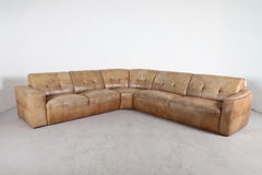 Mid-Century De Sede Style Cognac Patchwork Leather Sectional Sofa