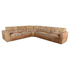 Mid-Century De Sede Style Cognac Patchwork Leather Sectional Sofa